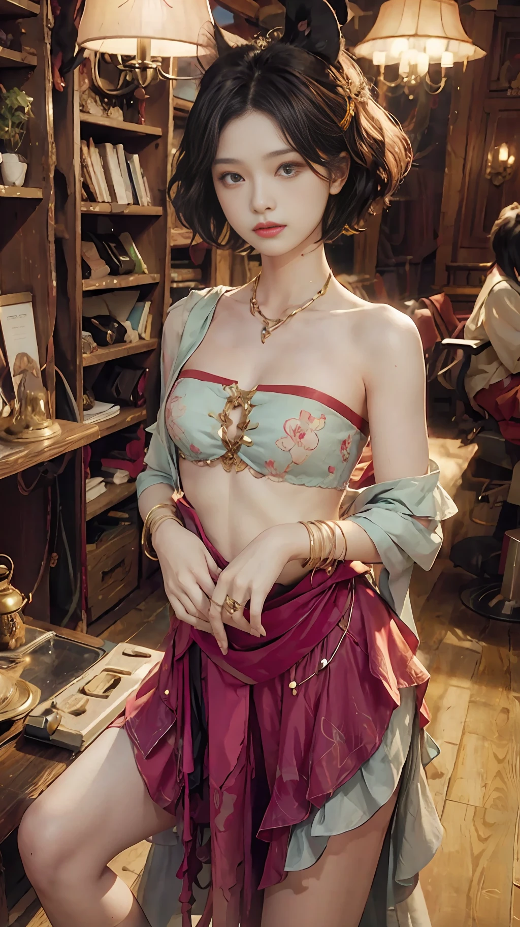 ((layered haircut, normal chest: 1.2)), , bandeau dress: 1.1,
