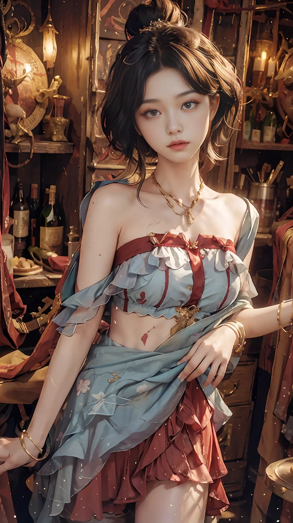 ((layered haircut, normal chest: 1.2)), , bandeau dress: 1.1,