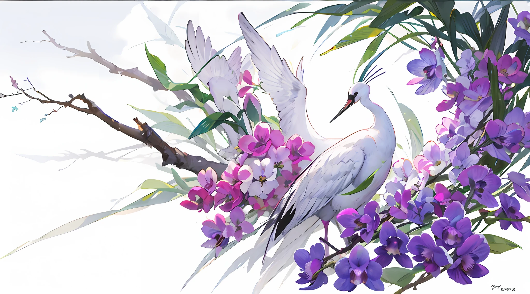 Orchids, white cranes
