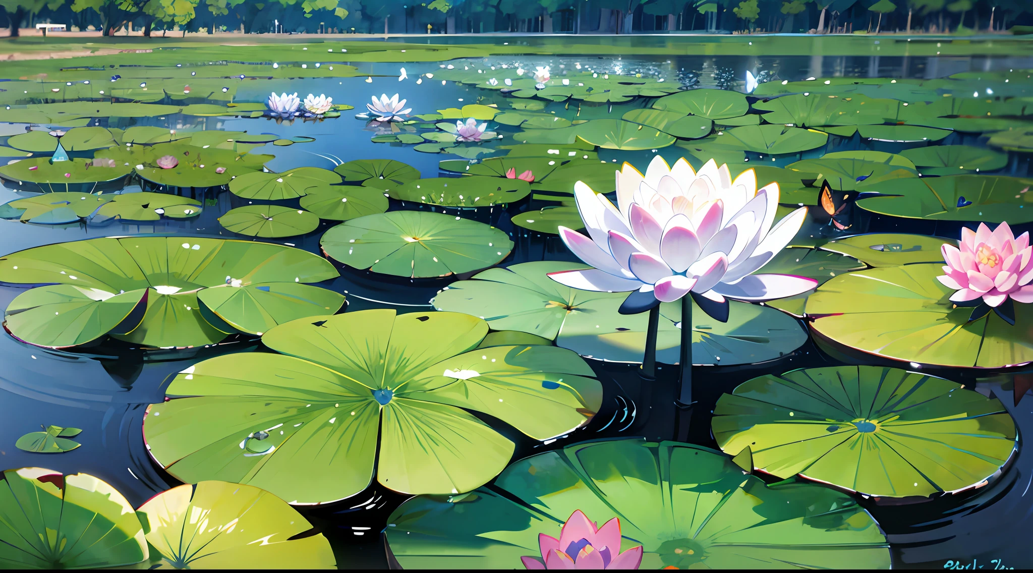 Water lilies, butterflies, ancient winds