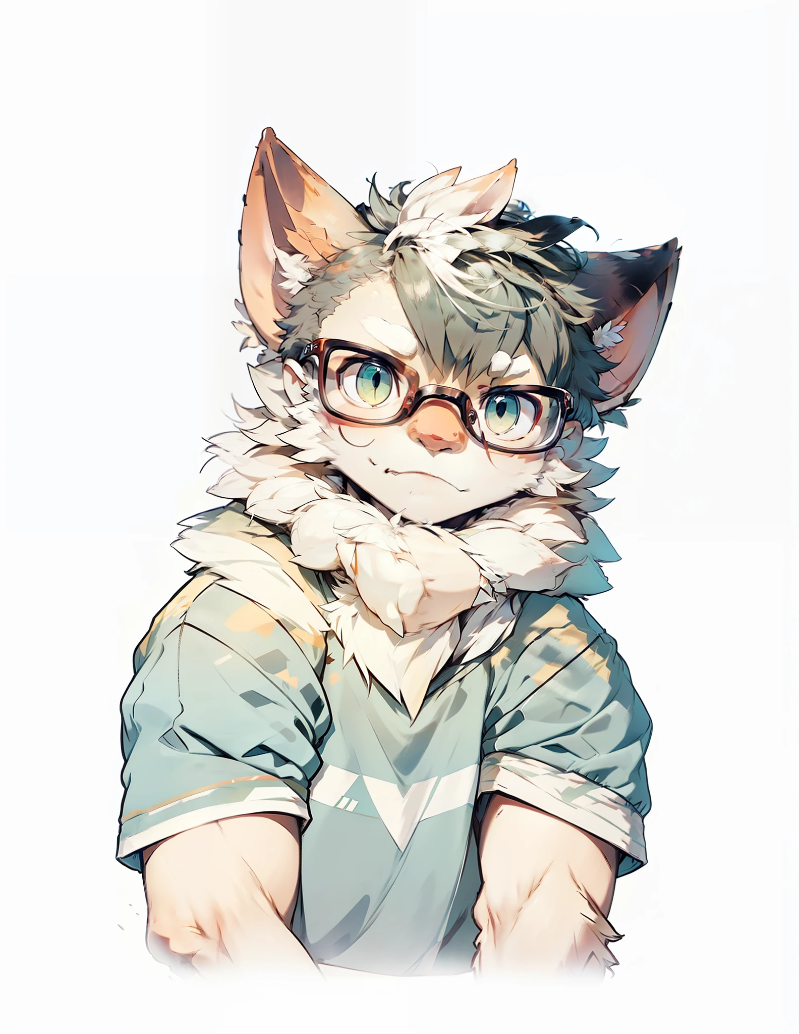 Bed, cross-legged, depressed, beastly, short sleeves, glasses, camping, meadow, evening
