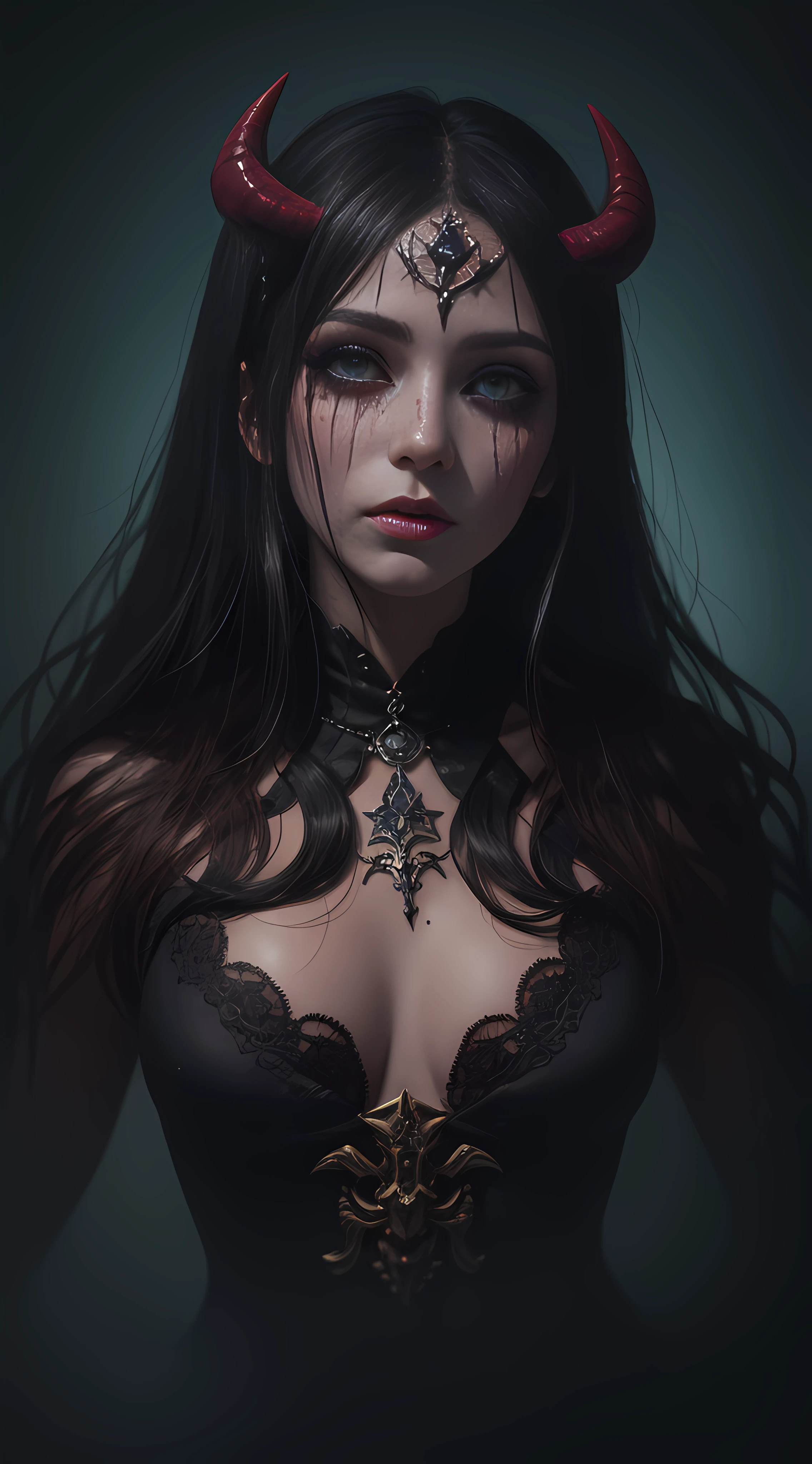 Full-HD, 8k, Super-Resolution,outdoor,(telephoto lens,full body),gyaru,tears, slender fingers, exquisite facial features, prefect face,illustration,horror girl, tattoos, portrait of the god of death, angel of death, demon noble character design, Peter Morbach style, demon soul concept art,bloody, gore