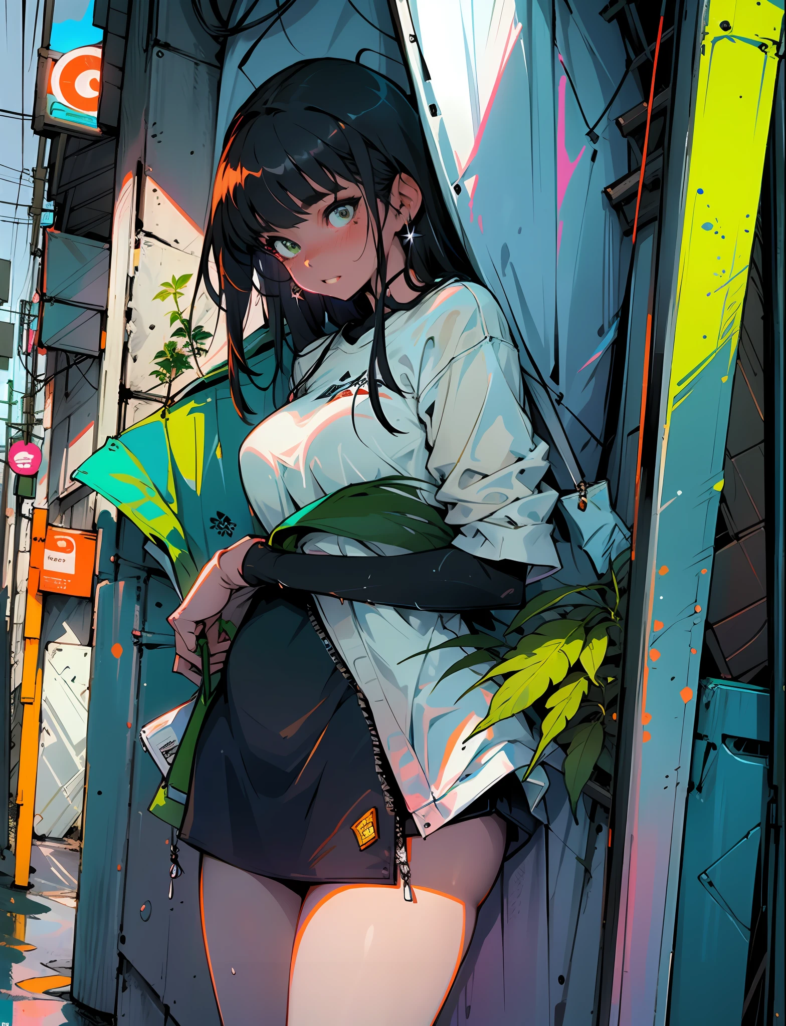 Masterpiece, up close, car on a wet road, neon lights, neon galaxies, huge crystal moon, starry sky, happy, peaceful, in love, hemp, crystals, leaf, marijuana, cannabis, ((illustration)), colorful, wallpaper, energy, secret, snkret, mountains, lake, night city, flower shop, neon stars