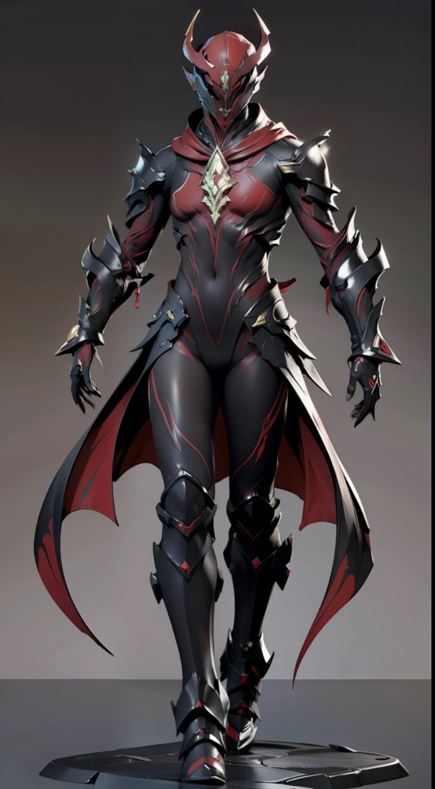 solo, super fine photo, full body picture Unreal Engine 5 8K UHD, male, thin, black and crimson color scheme armor, dark red tattoo details, vampire design, long scarf cover the left arm, red eyes, simple design, best quality, masterpiece, official art, unified 8k wallpaper, high detailed, sharp focus, dynamic pose, body parts