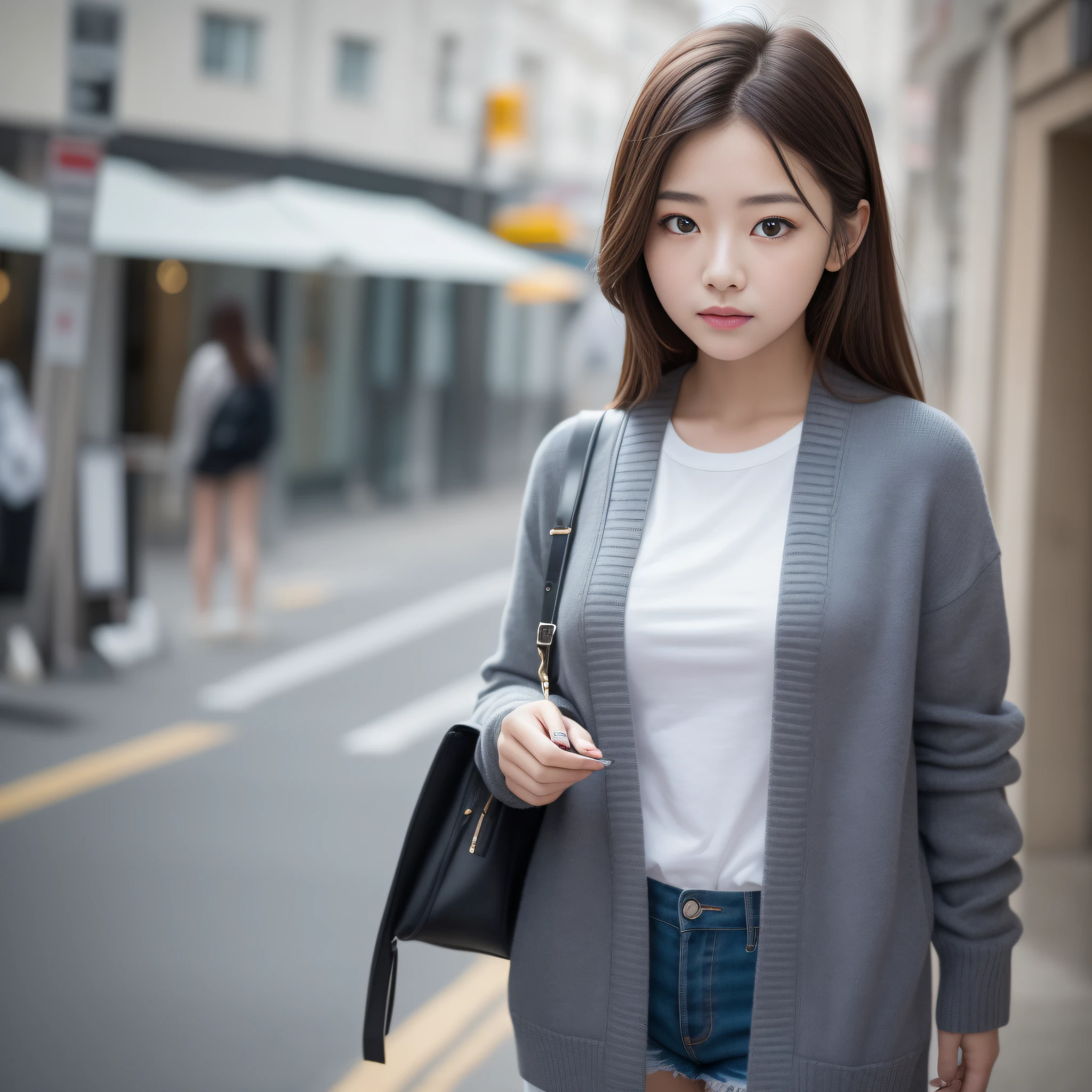 Top Quality, Masterpiece, Ultra High Resolution (Photo-Realistic: 1.4), Cute Girl Face, Wearing Student Cardigan, Famous Korean Actress, Very Beautiful, Cinematic, 35mm Lens, f/1.8, Accent Lighting, 8K