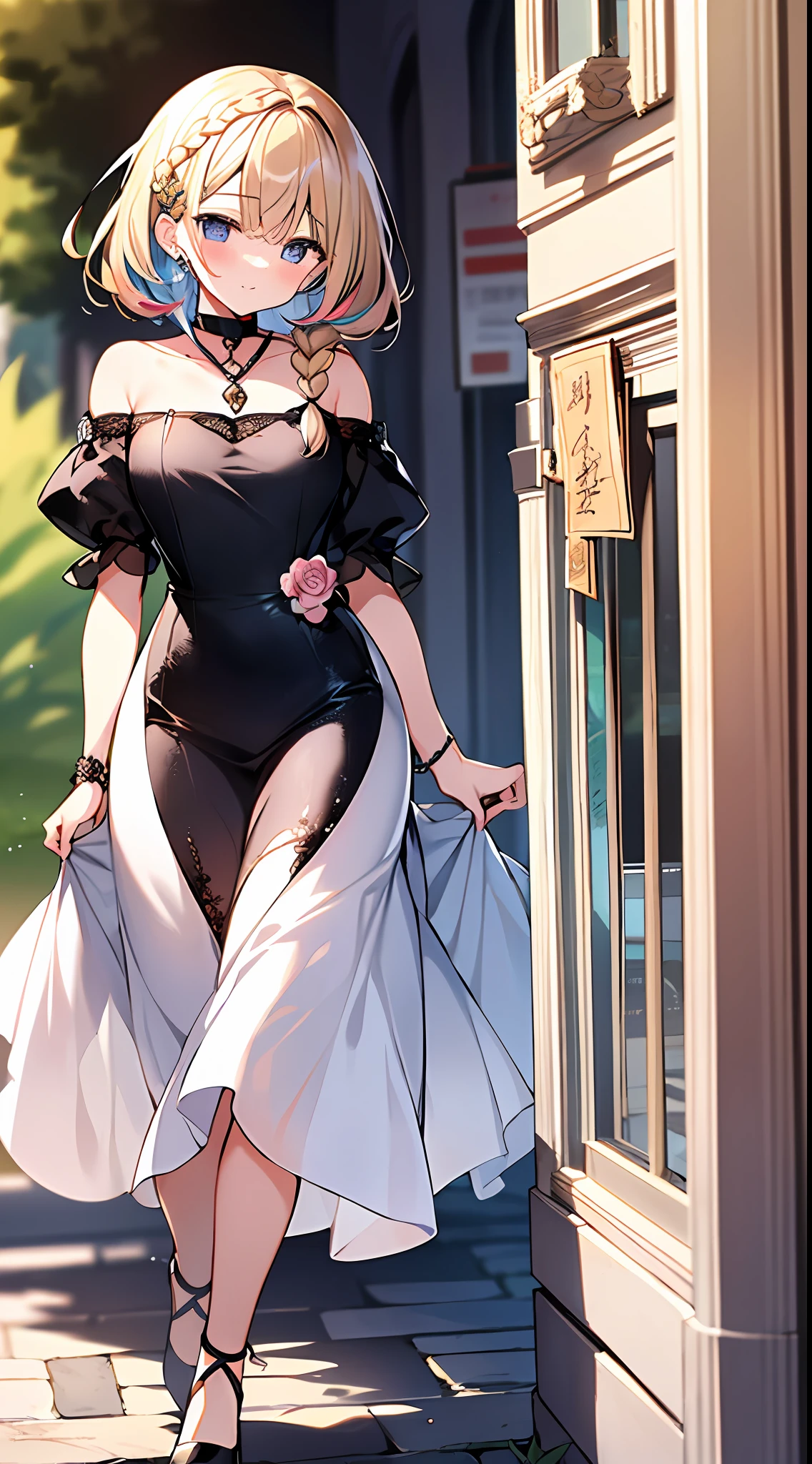 (incredibly absurdres absolutely resolution: 1.5), highest quality, masterpiece, ultra high resolution, 8k, (multiple girls), (gorgeous dresses with many gorgeous and colorful decorations) BREAK shoujo manga style, (loli), soft line drawing, digital enhancement, shojo manga touch, environmental change scenes, shojo manga core, ( Hair length to the shoulders))), (((short braid))), ancient capital of the West, full body visible angle, entangle, beautiful and aesthetic: 1.5, High quality: 1.3
