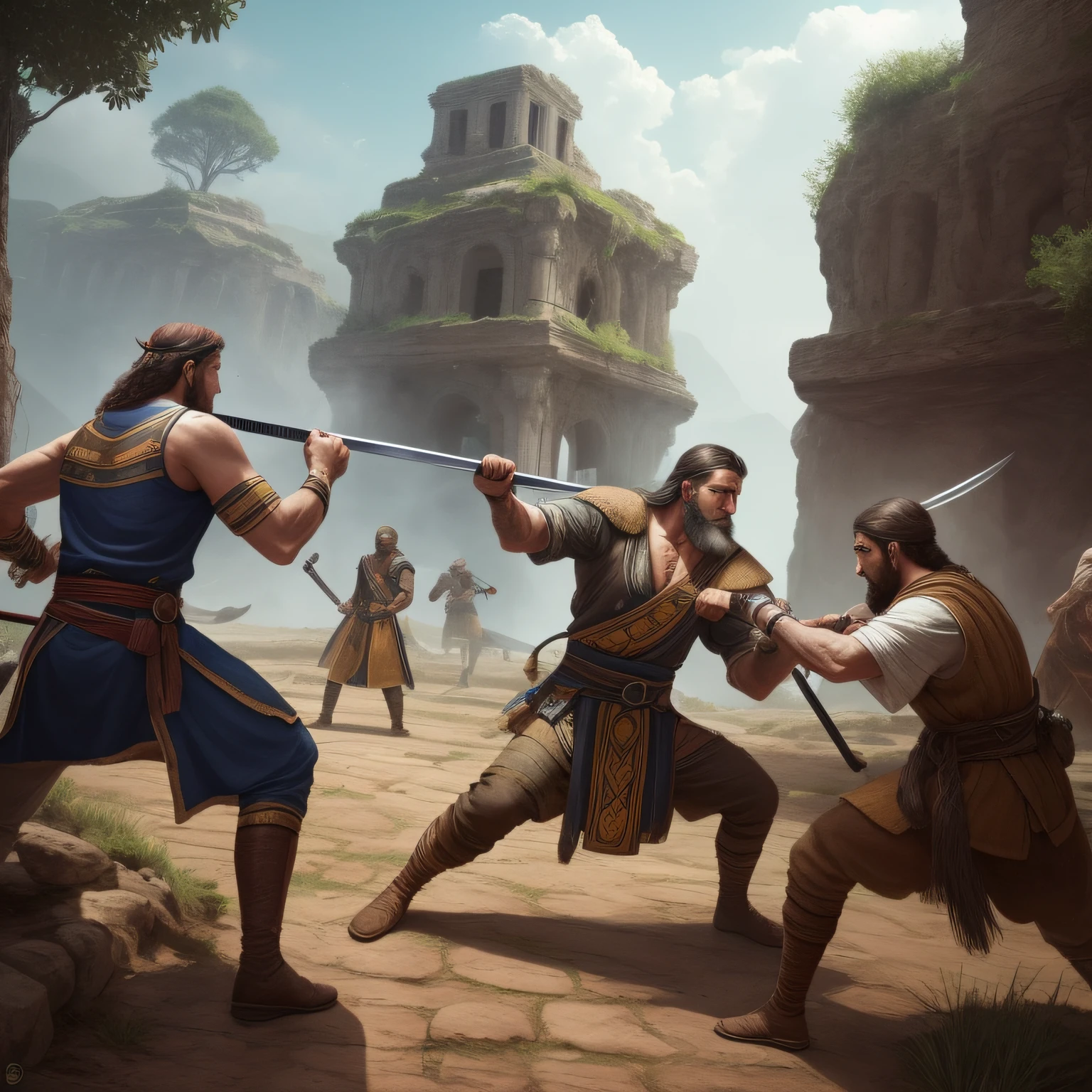An ancient man defends against someone else's attack --auto