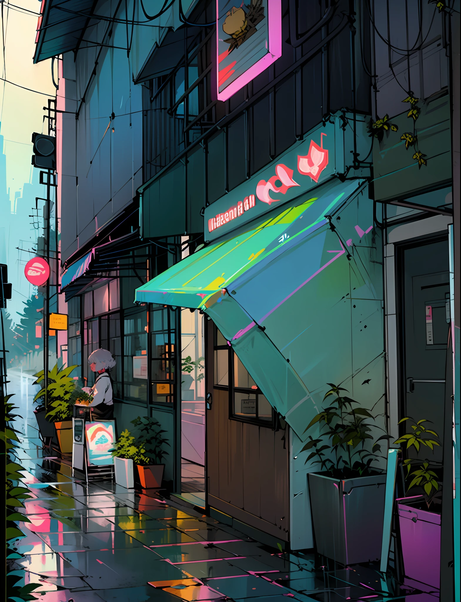 Masterpiece, up close, car on a wet road, neon lights, neon galaxies, huge crystal moon, starry sky, happy, peaceful, in love, hemp, crystals, leaf, marijuana, cannabis, ((illustration)), colorful, wallpaper, energy, secret, snkret, mountains, lake, night city, flower shop, neon stars