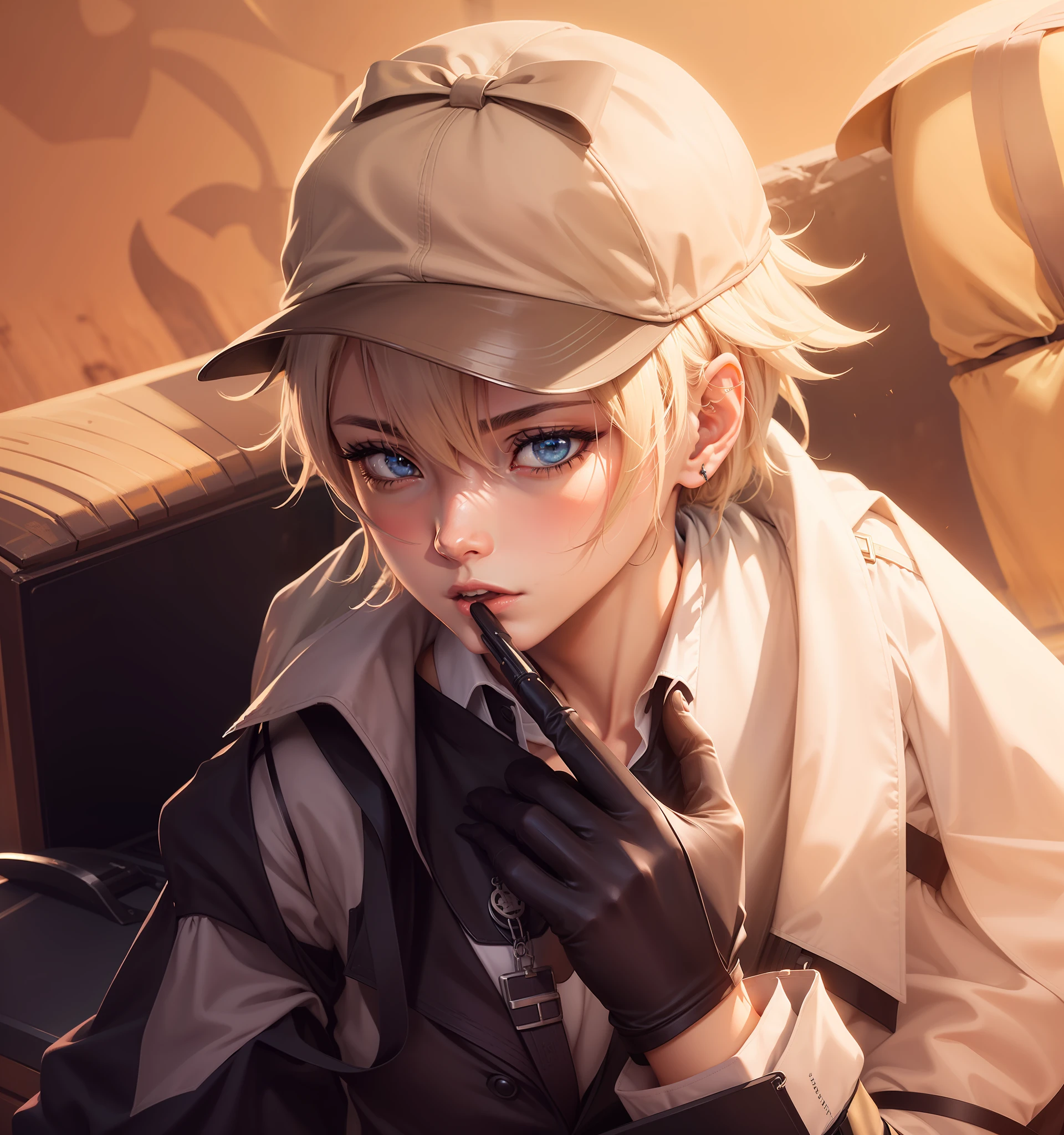 Top Quality, Masterpiece, Realistic Anime, Anime-Gloved Man Style Image, Girls Frontline, Hypnosis Mike's Blue Coffin Left Horse Engraving, Best Anime 4K Konachan Wallpaper, Trigger Anime Art Style, Key Anime Art, Digital Art of Hypnosis Mike