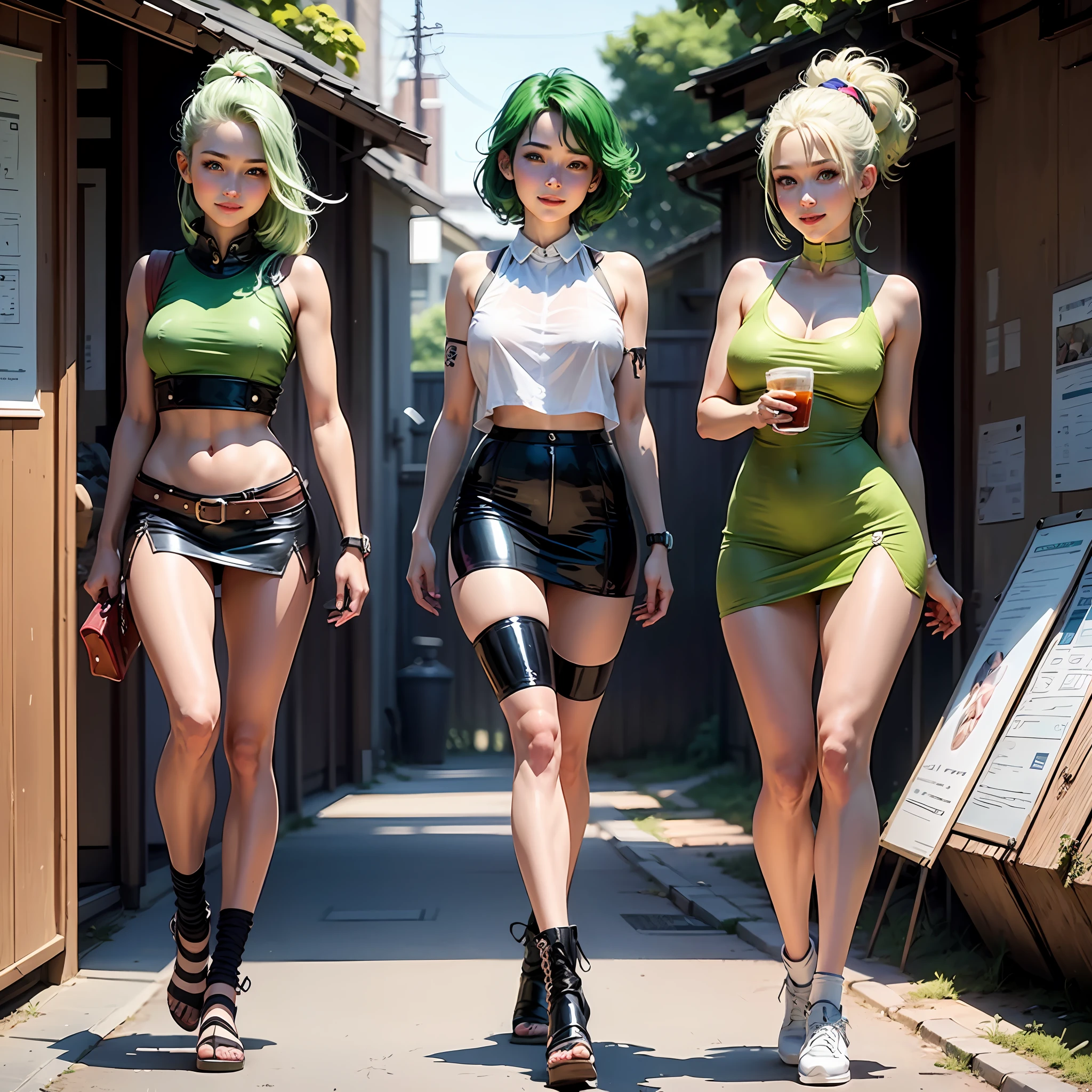Top quality,masterpiece, photo, very delicate and beautiful, highly detailed CG ,unity,8k wallpaper, amazing, real photo,fine detail, official art,highly detailed CG Unity 8k wallpaper,absurdity, huge file size, super detailed, high resolution, beautiful detailed girl, highly detailed eyes and face, real live action, leather, slit, mini skirt, beautiful detailed eyes,(( Very shiny separate clothes)),1 girl,Full body,Full body shot,Watch Viewer,((Light green hair))), Blue eyes,((blissful)), Most detailed background, ((Cosplay)), 22 years old, green, shiny, see-through, (smile), ponytail, belly button out, super mini skirt, legs wide left and right, Japan person, thighs, sleeveless, shoulder straps --auto