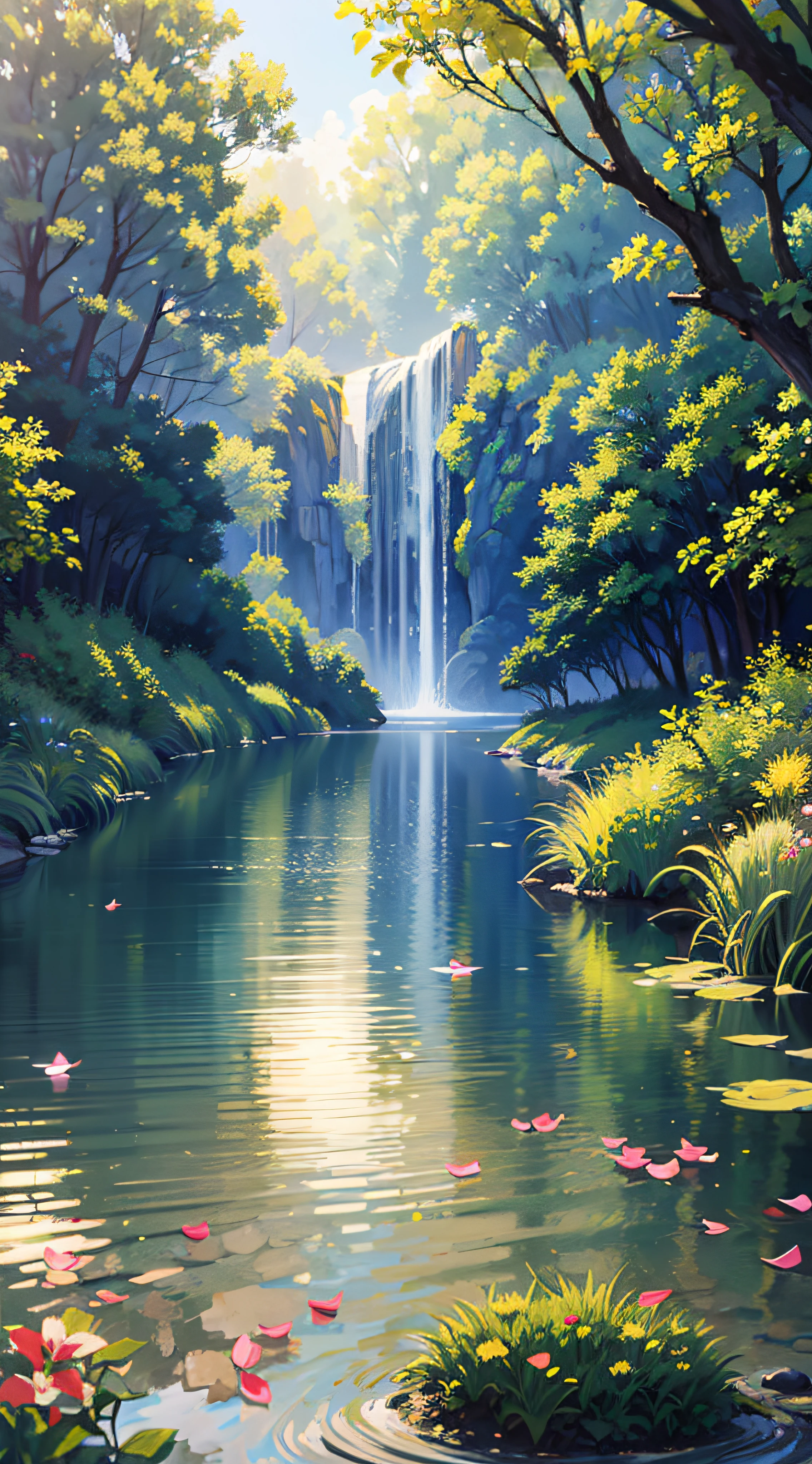Masterpiece, best quality, (very detailed CG unity 8k wallpaper) (best quality), (best illustration), (best shadows) Nature', blue sea,delicate leaves petals of various colors falling in the air light Tracking, super detailed