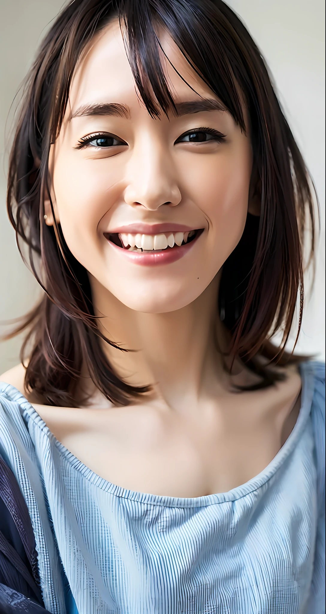 Top Quality, Masterpiece, Ultra High Resolution, (Photorealistic: 1.4), Raw Photo, 1 Girl, Japan Beauty, Beautiful Skin, Black Hair: 1.7, Gacky, (((Short Hair: 1.5)), 30 years old, Laughing happily: 1.2, Camisole
