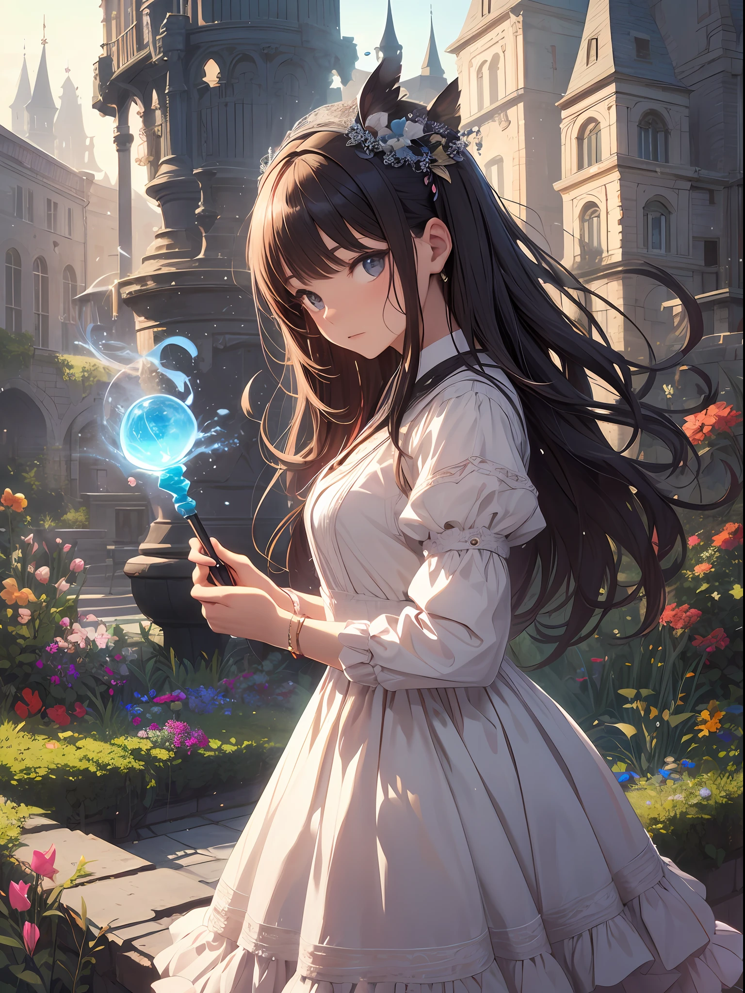 led "The Girl Wizard from Anor World," the painting depicts a girl wielding magic in an exclusive castle garden. A beautiful otherworldly castle spreads out in the background, and the garden located inside creates an atmosphere as if you have opened a door to anotheorld.

In the center of this scene stands Japan elementary school girls in elementary school uniforms. Her face is innocent and has an expression that makes her wish for something. In her hand is a luxurious wand, from which mighty magical powers are emitted. Its energy is so powerful that the beam of light makes a large trajectory in the sky.

The charm of this painting lies in the power of the girl and the beauty of the garden, as well as the skillful capture of the otherworldly atmosphere. And the girl's facial expressions and movements are very realistic, and have the power to draw the viewer into the place.

In addition, the light and shadow production is also stunning. The beam of light emitted by the wand brightly illuminates the garden and the castle, creating a sense of distance between the visible light source and the girl. Quality produces realistic images that can convey visual beauty and narrative appeal at the same time.

This is not only a visually appealing piece, but also a work that further enriches the visual experience by depicting a story. We think about the theme to the fullest.
The reason for this is that the level of perfection and the effort and passion of the artists who thought of it on their own is unrivaled. Here are the best works that we propose to you. The images should be very realistic, very detailed, and 16k with high resolution. Use a Sony Alpha 24 mirrorless camera with Sony FE 105-4mm f/4G OSS lens. Set the ISO sensitivity to 32,000 and the shutter speed to 1/125 second. The image should frame the girl's cuteness and fetish ims in the center, "realistically reproducing the texture of the fabric". --Aln 16:9.