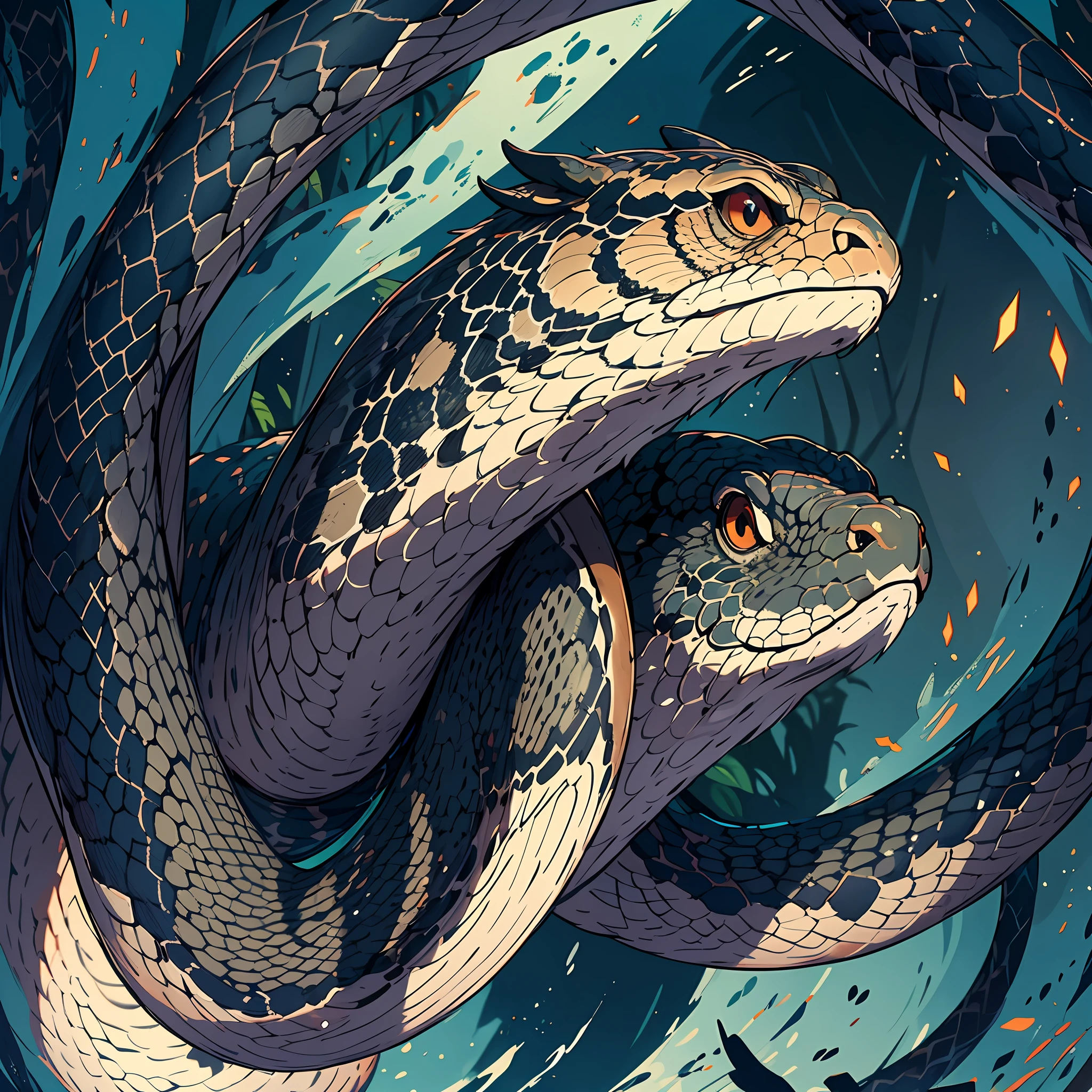 Great snake, mysterious, dark, masterpiece of best quality, 8k, very detailed, high quality, high resolution