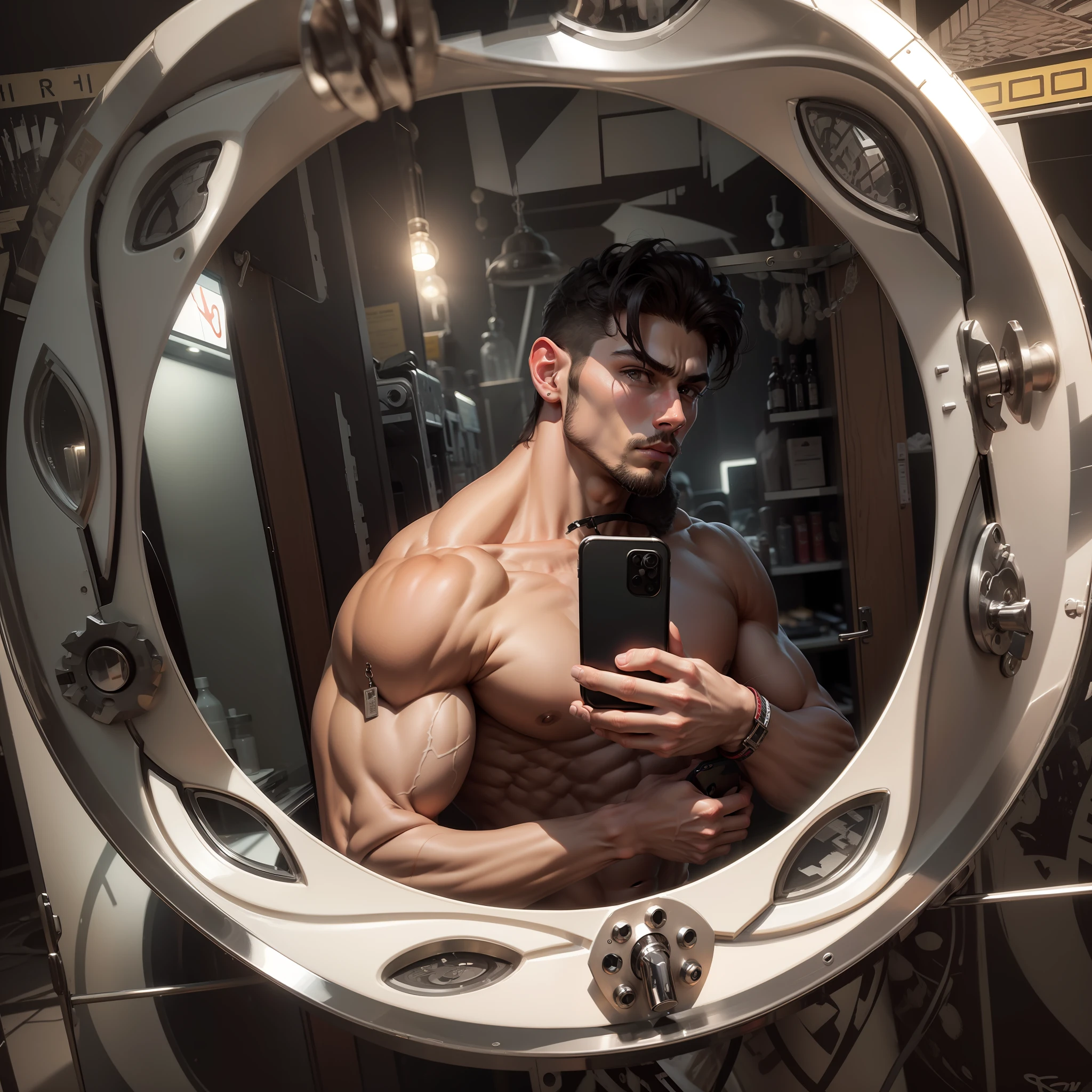 8k high quality mirror body pose with iPhone 14 bodybuilder handsome boy