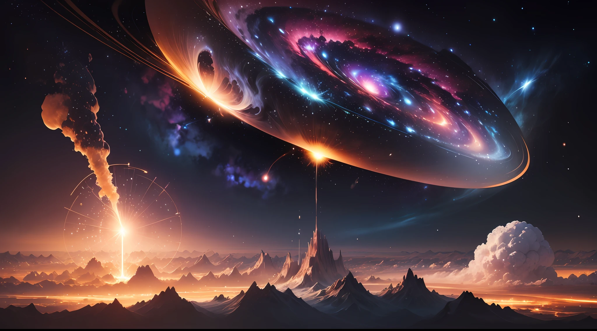 (The Big Bang): The origin of the universe is thought to have begun at an extremely hot, dense, and high-energy singularity. The Big Bang was the beginning of the universe, marking the beginning of time and space. At this stage, the entire universe underwent a huge explosion, releasing huge amounts of energy. Cosmic inflation: After the Big Bang, the universe went through a phase of rapid expansion called cosmic inflation. The theory of cosmic inflation holds that shortly after the birth of the universe, the universe underwent a very brief but rapid expansion, which made the universe very large and explained the uniformity and flatness of the structure of the universe that we observe. Primordial nucleosynthesis: After the explosion of the universe, the universe expands and cools further. During this time, the temperature drops enough for protons and neutrons to combine to form light elements such as hydrogen, helium and lithium. This process is called primitive nucleosynthesis, and it provides an explanation for the abundance of light elements in the universe. Compounding: About 380,000 years later, the temperature of the universe dropped enough for electrons to combine with the nucleus to form stable atoms. During this time, electromagnetic radiation in the universe can travel freely, producing cosmic background radiation (CMB), which is what we observe today. Galaxy formation and structure formation: As the universe evolved further, gravity began to play a role in the cosmic density fluctuations. Small increases in local density lead to the attraction and accumulation of matter, leading to the formation of galaxies, nebulae, and other celestial structures. This phase covers the formation of galaxies and cosmic structures in the universe.