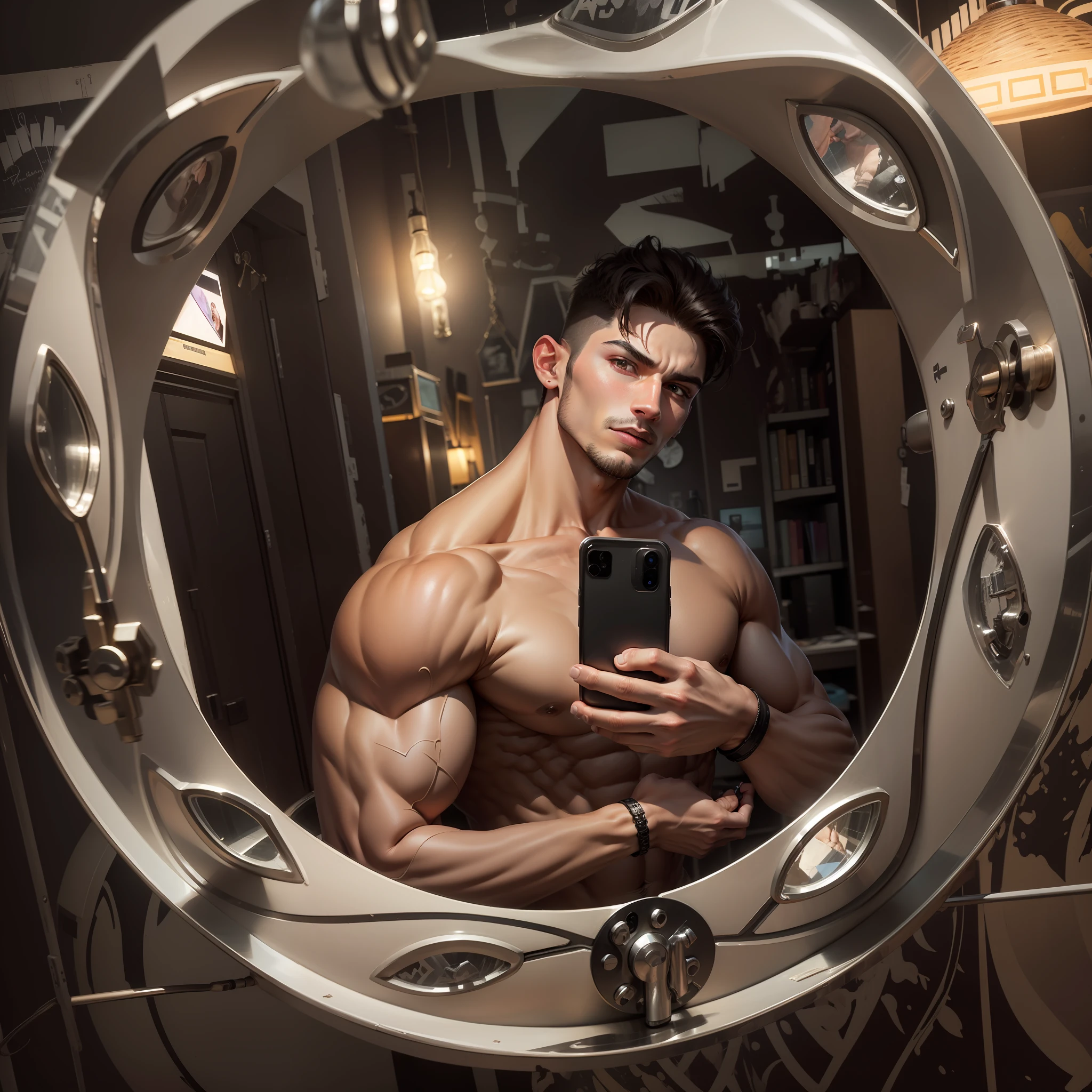 8k high quality mirror body pose with iPhone 14 bodybuilder handsome boy