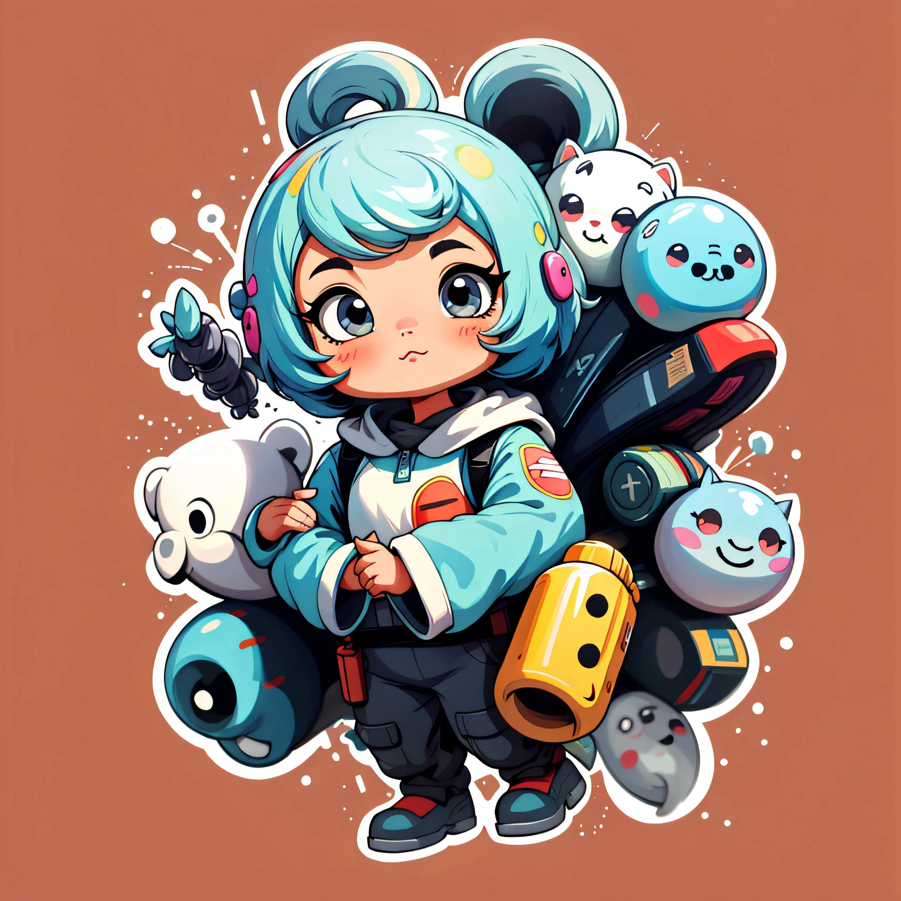 Stickers, simple background, overlook, cyberpunk, digital pets
