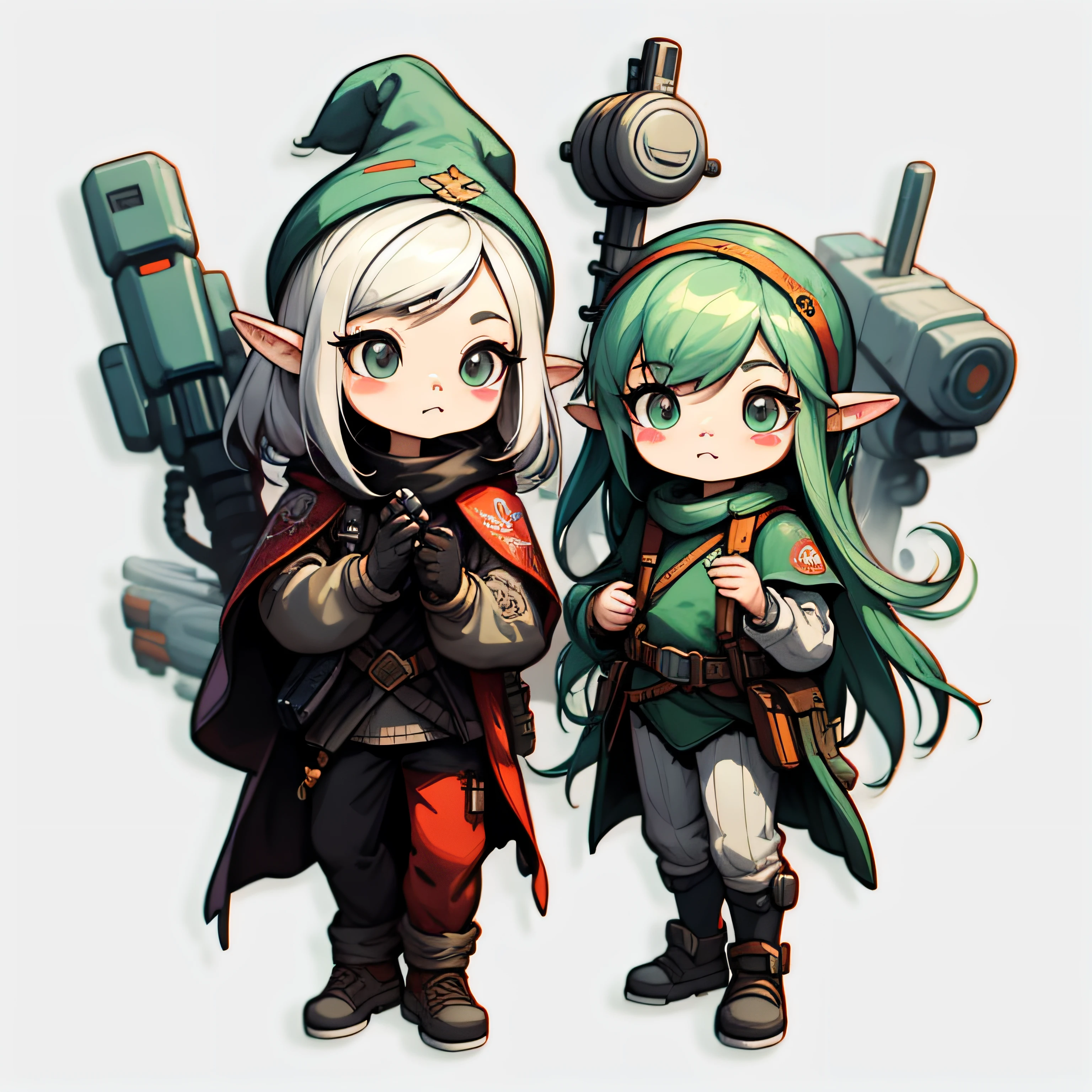 Stickers, cute all kinds of elves, without background, overlook, cyberpunk