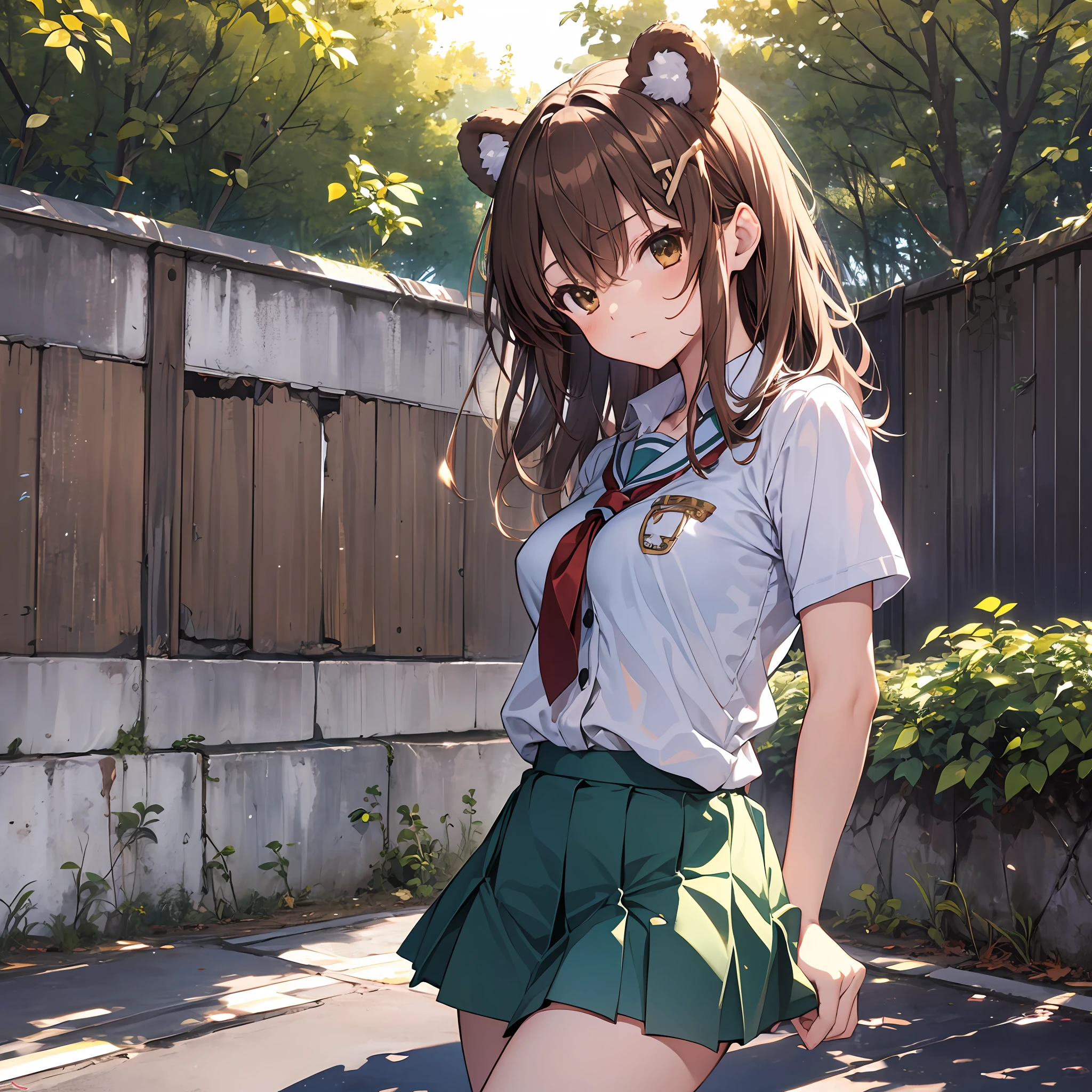 Top Quality High School Girl Bear Ears School Transparency Beautiful Girl Random Pose Misaka Mikoto Haruhi Suzumiya Big Tits White Shirt Mini Skirt White Loose Socks