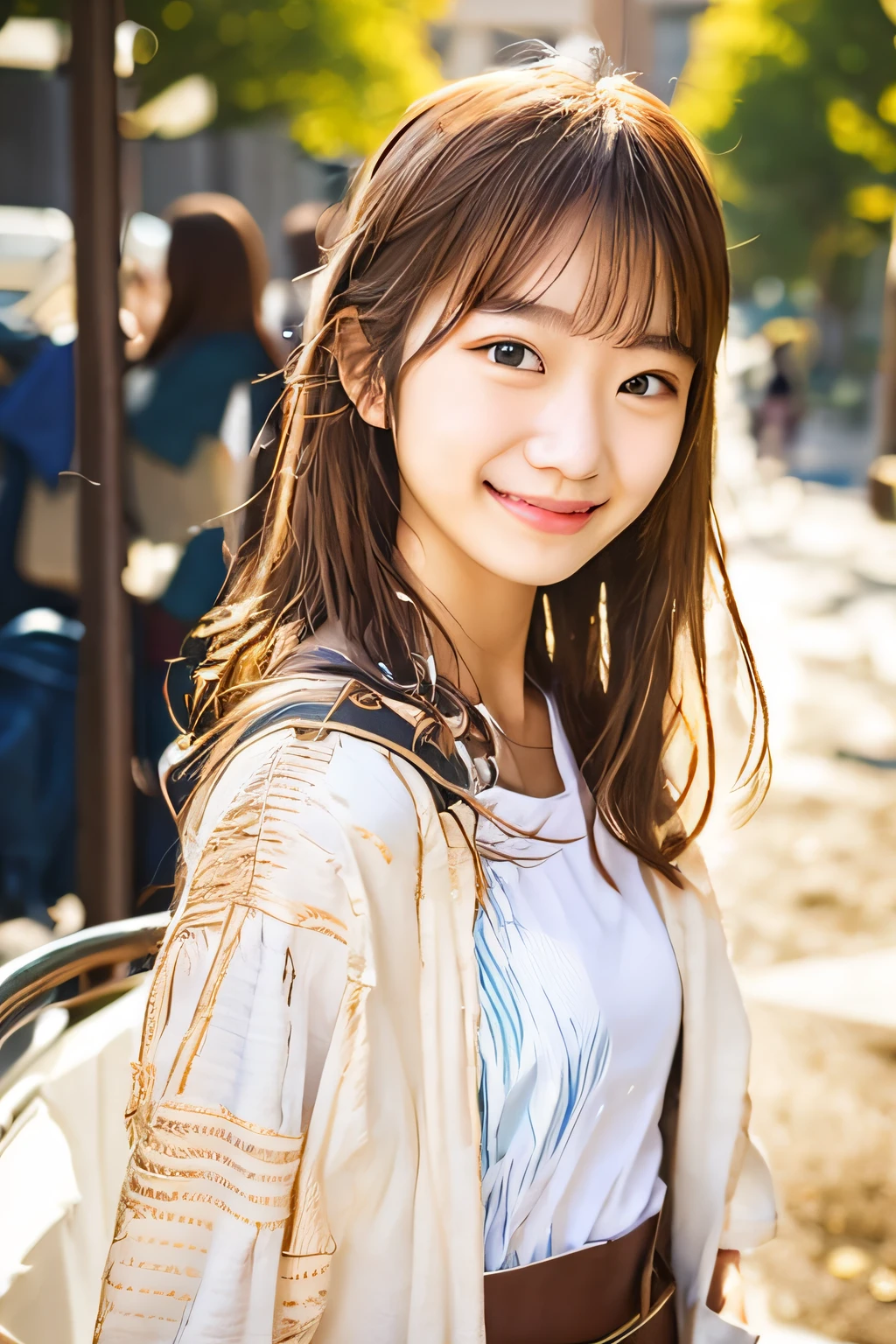 Smiling, white shirt, campus