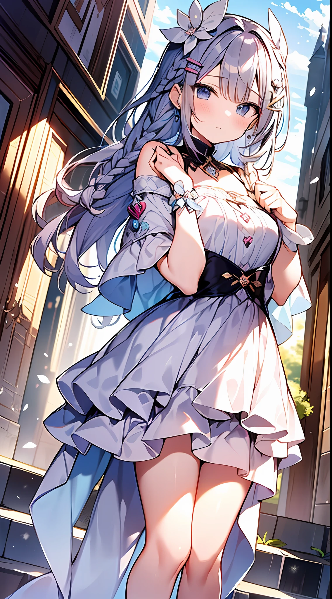 (incredibly absurdres absolutely resolution: 1.5), highest quality, masterpiece, ultra high resolution, 8k, (multiple girls), (gorgeous dresses with many gorgeous and colorful decorations) BREAK shoujo manga style, (loli), soft line drawing, digital enhancement, shojo manga touch, environmental change scenes, shojo manga core, ( Hair length to the shoulders))), (((short braid))), ancient capital of the West, full body visible angle, entangle, beautiful and aesthetic: 1.5, High quality: 1.3