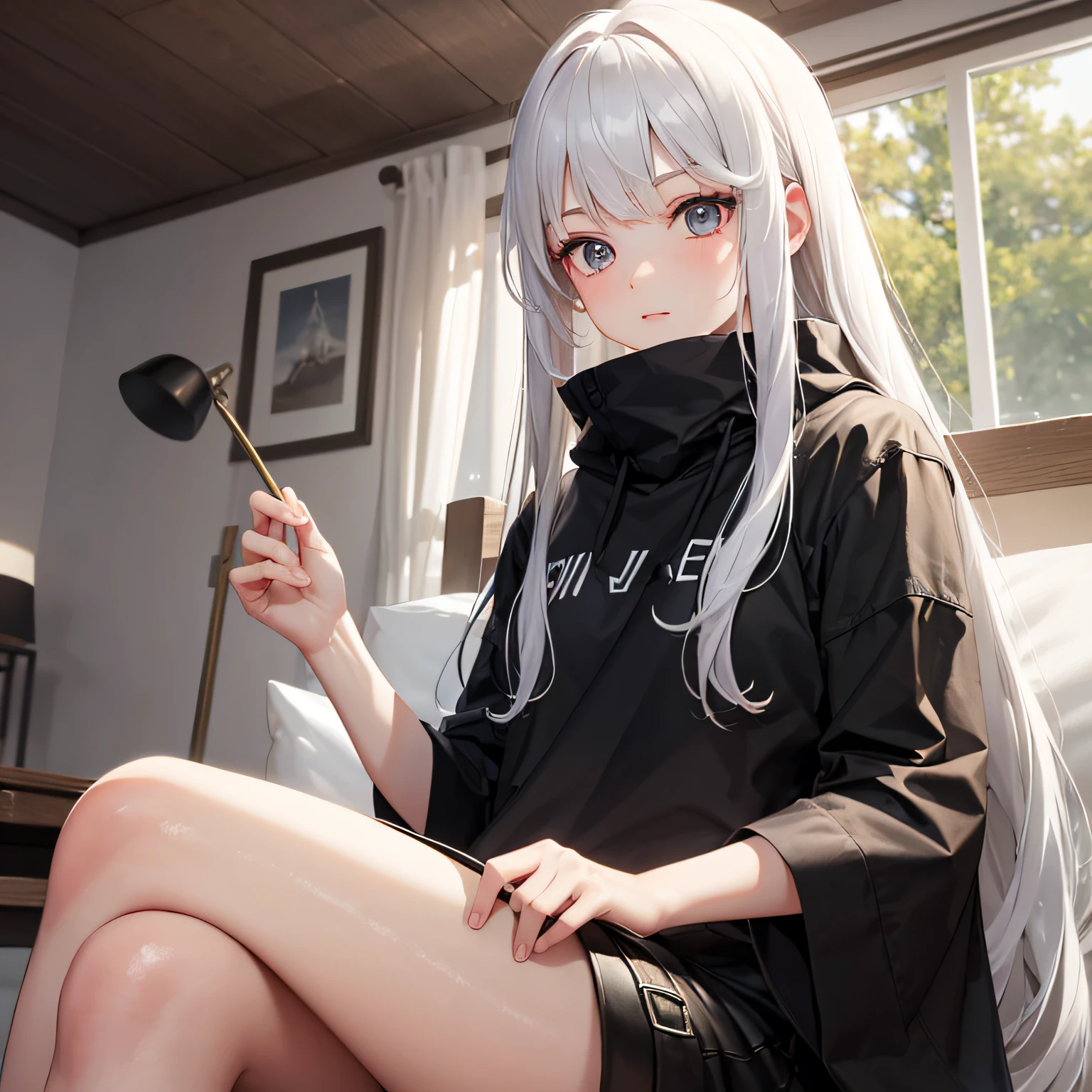 White long-haired girl, quiet,