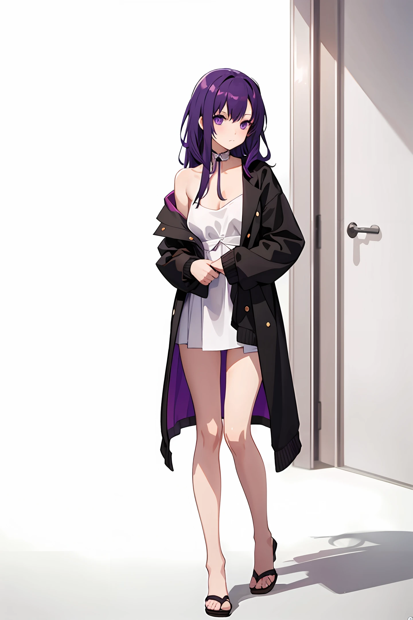 Anime girl, purple hair, completely naked, undressed