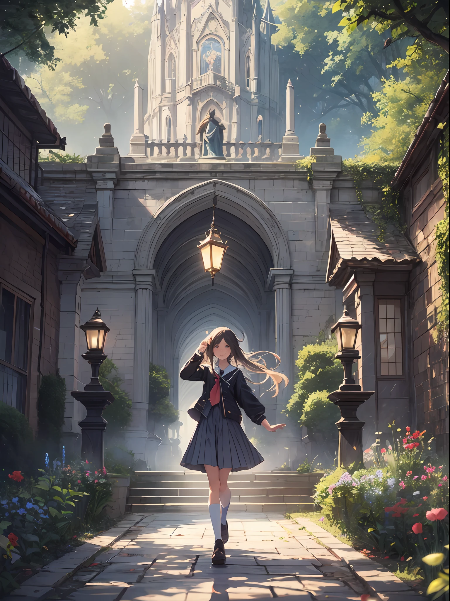 Titled "The Girl Wizard from Another World," the painting depicts a girl wielding magic in an exclusive castle garden. A beautiful otherworldly castle spreads out in the background, and the garden located inside creates an atmosphere as if you have opened a door to another world.
In the center of this scene stands Japan elementary school girls in elementary school uniforms. Her face is innocent and has an expression that makes her wish for something. In her hand is a luxurious wand, from which mighty magical powers are emitted. Its energy is so powerful that the beam of light makes a large trajectory in the sky.
The charm of this painting lies in the power of the girl and the beauty of the garden, as well as the skillful capture of the otherworldly atmosphere. And the girl's facial expressions and movements are very realistic, and have the power to draw the viewer into the place.
In addition, the light and shadow production is also stunning. The beam of light emitted by the wand brightly illuminates the garden and the castle, creating a sense of distance between the visible light source and the girl. Quality produces realistic images that can convey visual beauty and narrative appeal at the same time.
Setting: Otherworldly Gorgeous Castle Gardens
Main characters: Elementary school girl - Japan people, wearing elementary school uniforms. He is honest and curious, and has the talent of a hidden wizard.
Description: She stands in the garden with a gorgeous staff in her hand. He casts magic, and his power overflows from his wand and emits a glowing beam of light. The energy of the attack is explosive and leaves a trail of light in the sky.
Composition: Positioned so that the girl stands in the center and the camera makes the girl bigger from below. The beam of light emitted from the wand and its reflection cover the whole view, emphasizing the power of the girl and her influence.
Color: The light beam is bright blue, and the surroundings are gorgeous gardens and cast