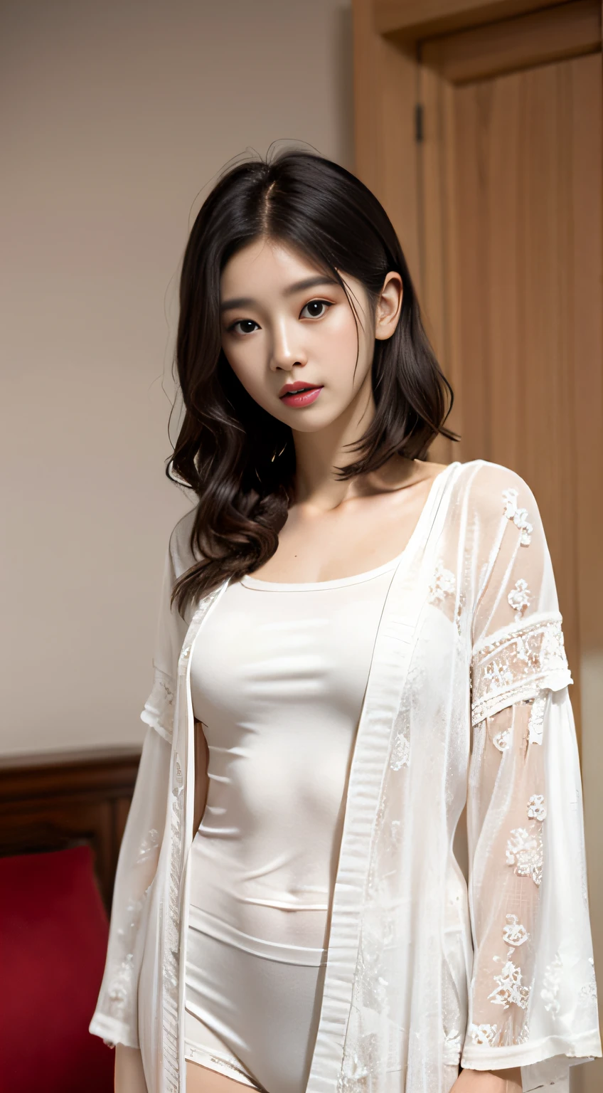 Perfect skin Perfect girl face, ultra-thin lace trim, super short full, private room girlfriend room, white clothes, perfect picture quality, 4k picture quality