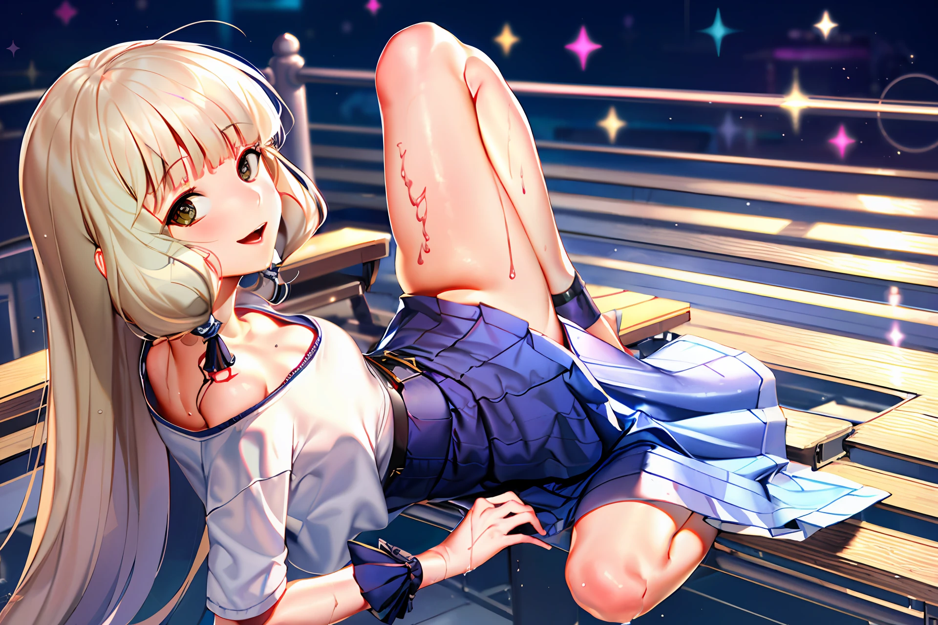 , legs spread, short skirt, wet, doing ahegao, anime style