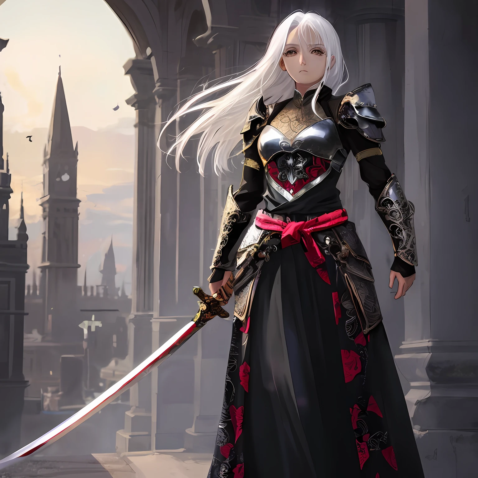 Anime female, female character, small bell hanging from the waist, indifferent, white hair, white hair