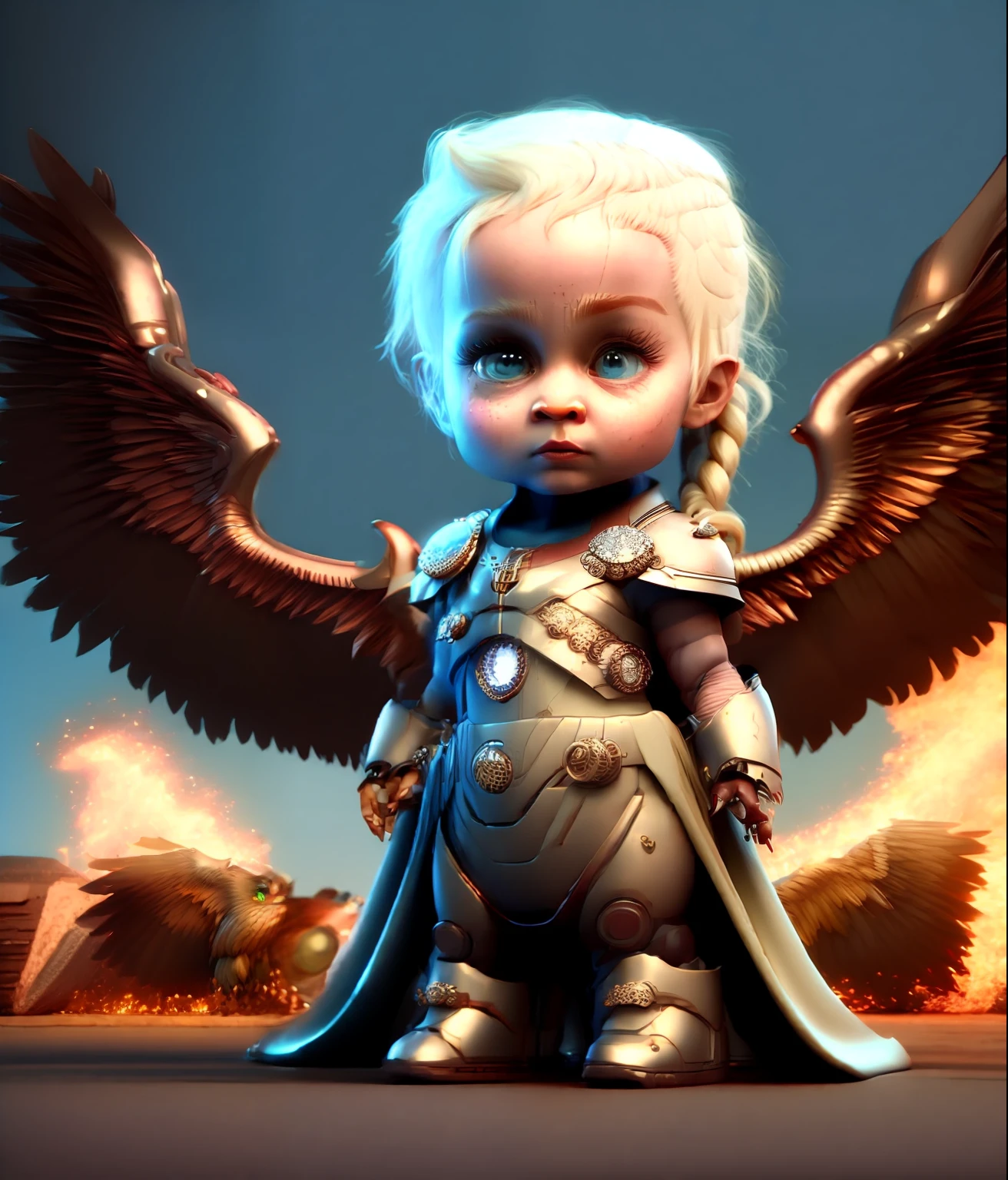 Cinematic shot of daenerys targaryen realistic, surrounded by fire, seamless, epic, cinematic, intricate details, award-winning, great lighting, shading, high quality, detailed