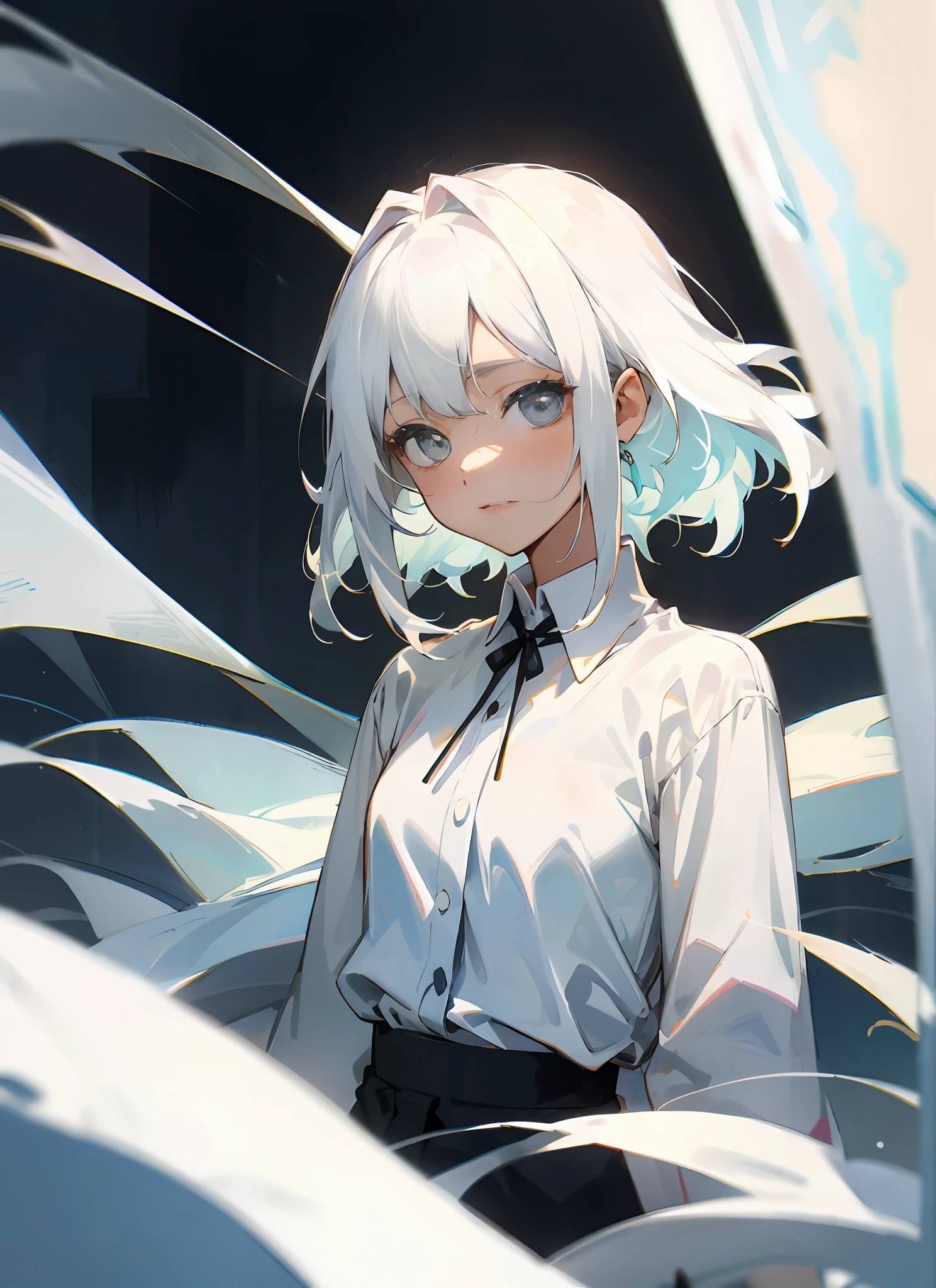 White hair, white shirt, white silk, cute