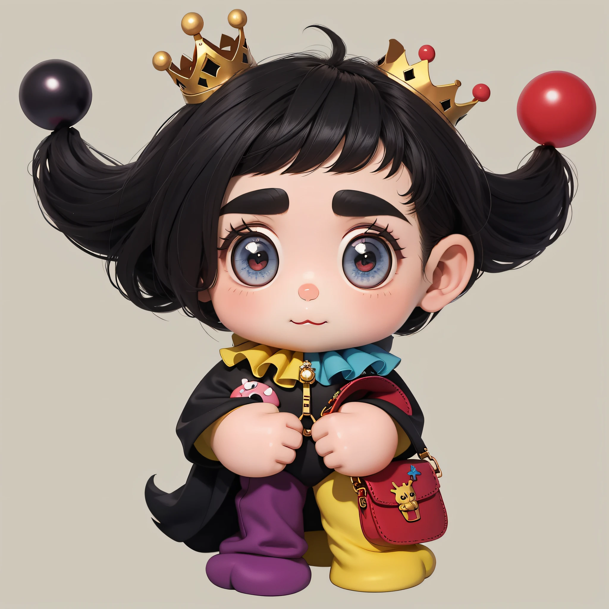 cartoon girl with a crown and a purse, cutecore clowncore, y 2 k cutecore clowncore, high quality fanart, cute character, clown girl, goth clown girl, detailed fanart, official fanart, fullbody commission for, wearing a crown and suit, chibi art, advanced digital chibi art, high quality character design, full body portrait of a short!