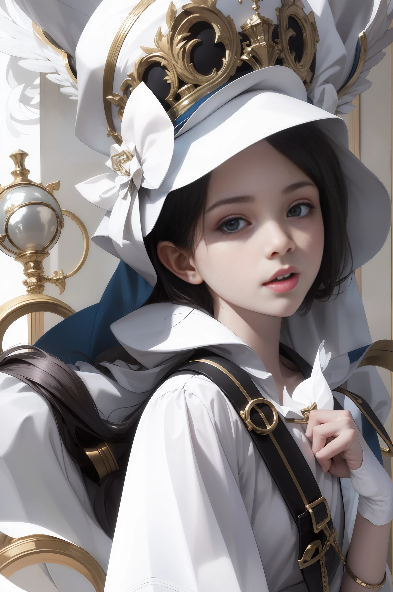 Ultra clear, white hat, neat background, strong light on the side