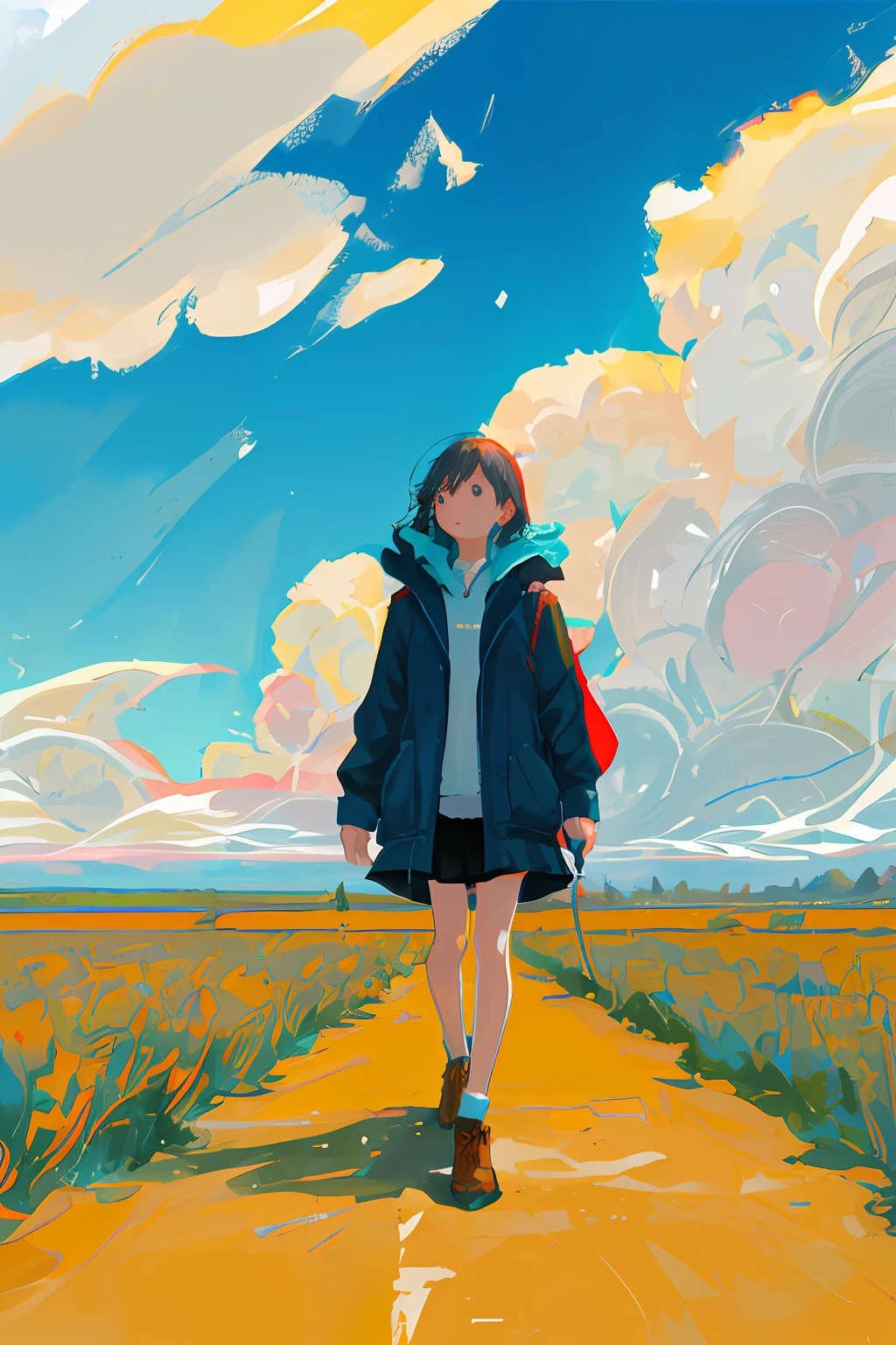 Girl Walking in the Clouds