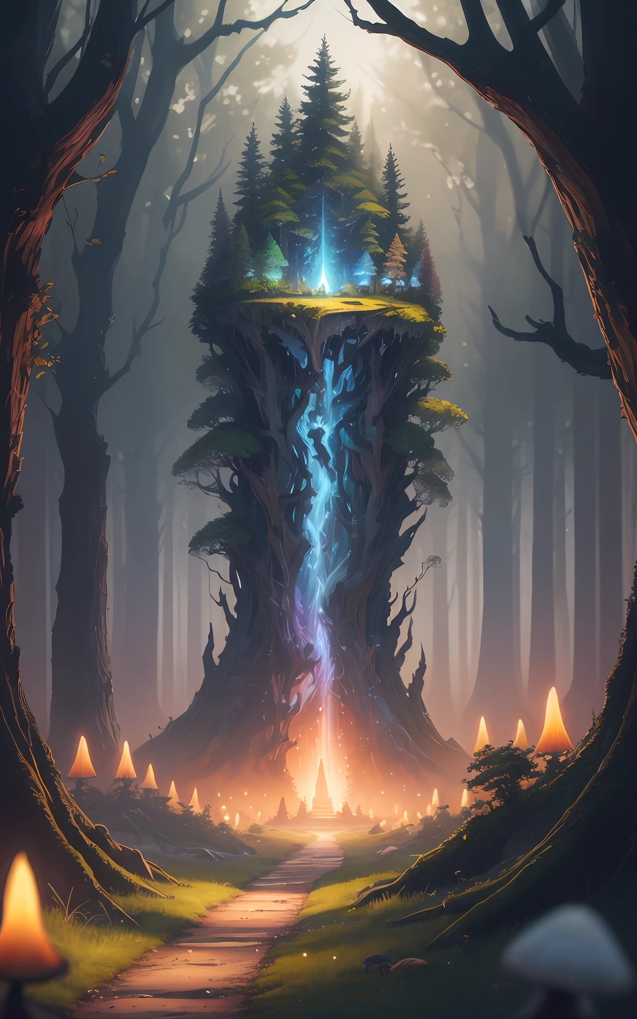 masterpiece, best quality, high quality,extremely detailed CG unity 8k wallpaper, An enchanting and dreamy scene of a fantasy forest, with towering trees, glowing mushrooms, and hidden fairy glens, creating a sense of mystique and enchantment, artstation, digital illustration, intricate, trending, pastel colors, oil paiting, award winning photography, Bokeh, Depth of Field, HDR, bloom, Chromatic Aberration ,Photorealistic,extremely detailed, trending on artstation, trending on CGsociety, Intricate, High Detail, dramatic, art by midjourney