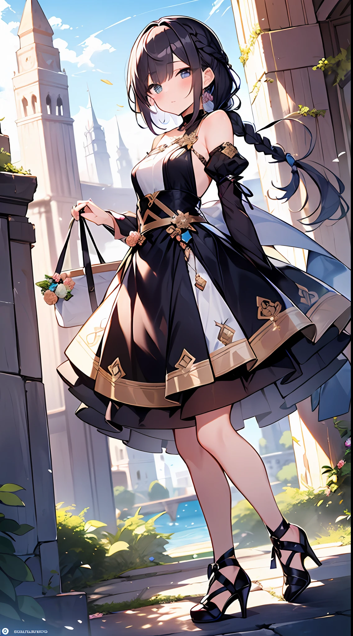 (incredibly absurdres absolutely resolution: 1.5), highest quality, masterpiece, ultra high resolution, 8k, (multiple girls), (gorgeous dresses with many gorgeous and colorful decorations) BREAK shoujo manga style, (li), soft line drawing, digital enhancement, shojo manga touch, environmental change scenes, shojo manga core, ( Hair length to the shoulders))), (((short braid))), ancient capital of the West, full body visible angle, entangle, beautiful and aesthetic: 1.5, High quality: 1.3