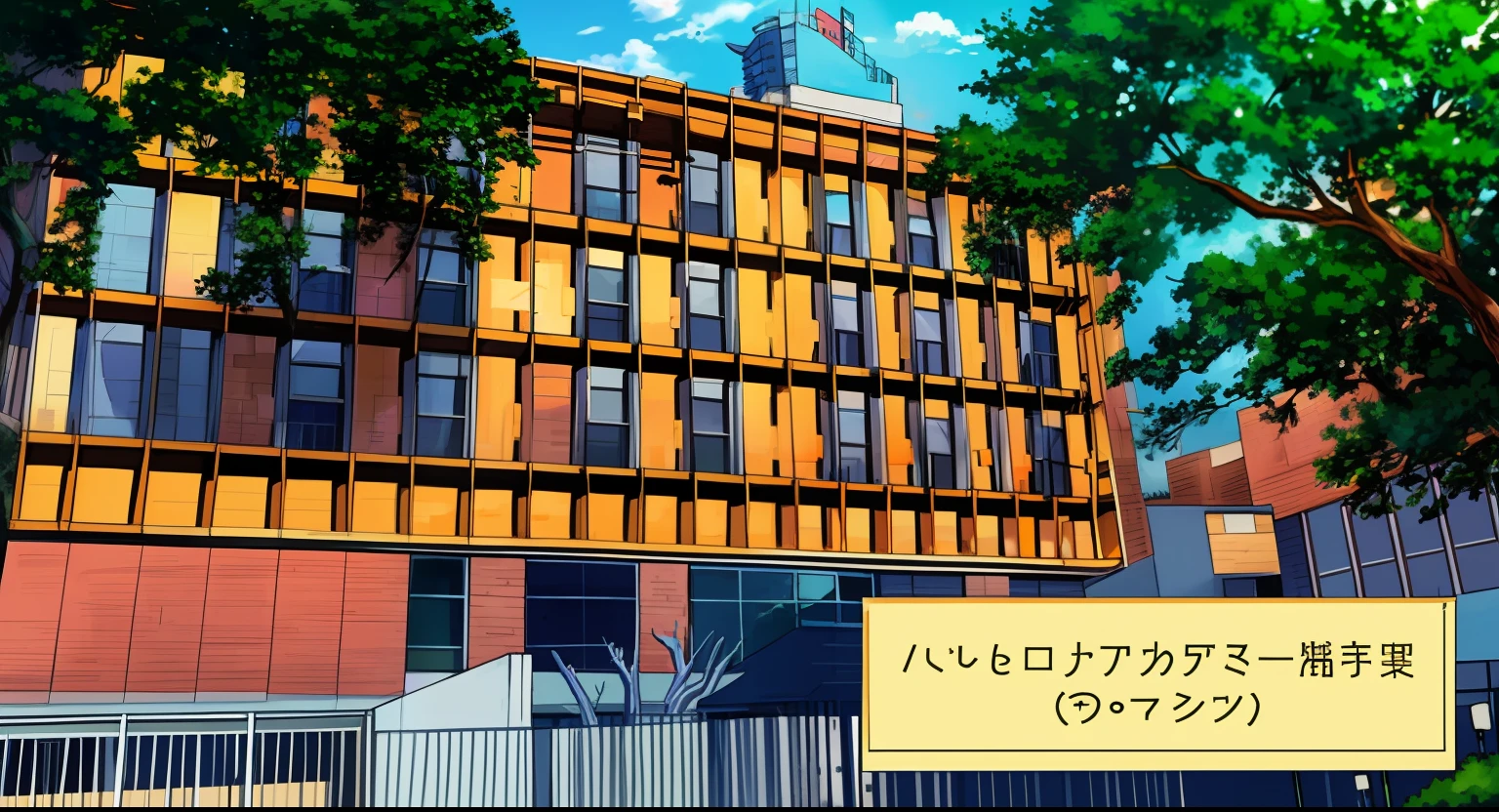 building, tree, office, text, color manga, manga color, color manga, color manga panel