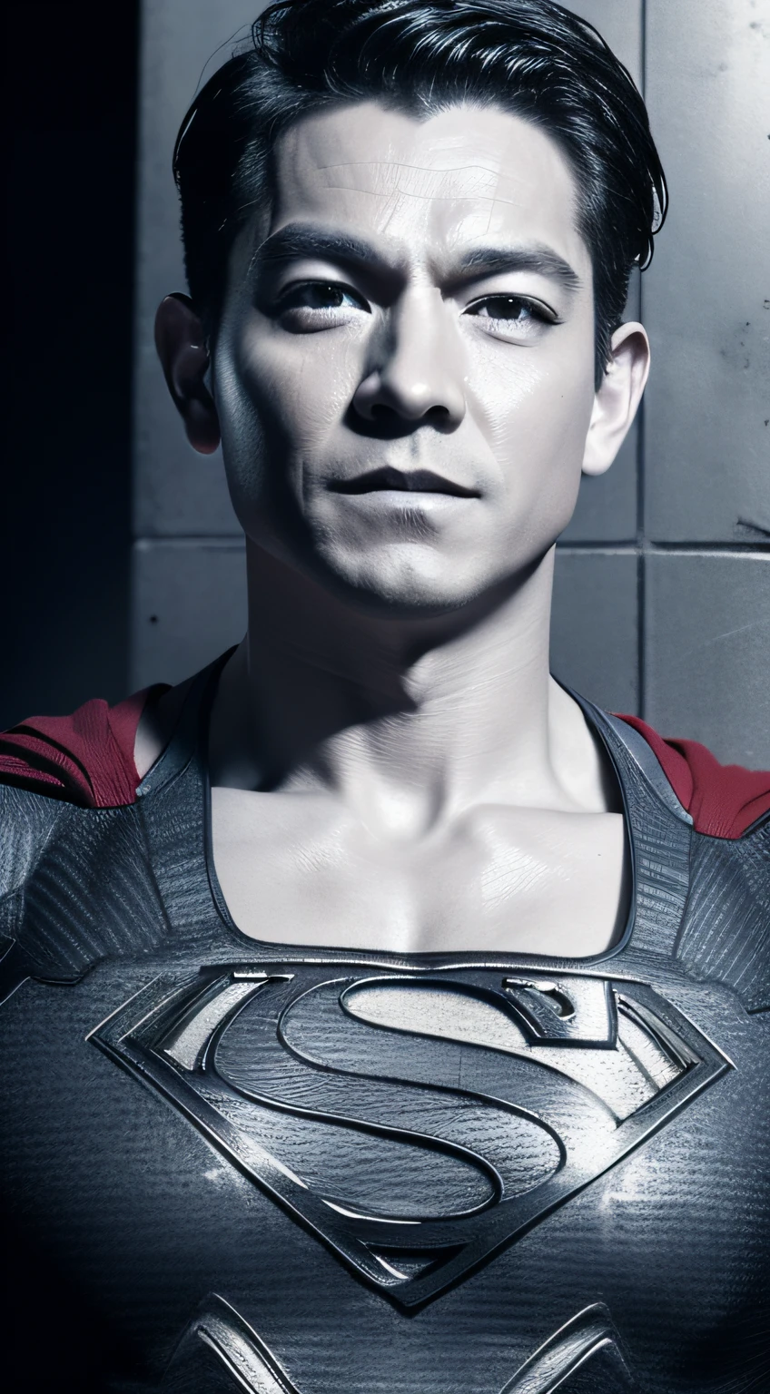 realistic, photorealistic, (masterpiece:1.5), concept art, intricate details, highly detailed, octane render, 8k, unreal engine, dynamic pose, best quality, highres, ((dramatic)), epic, depth of field, particles, (realistic face:1.1), ((1man, upper body, perfect eyes, detailed eyes, high quality eyes, high quality face, superman,manly)), detailed background,