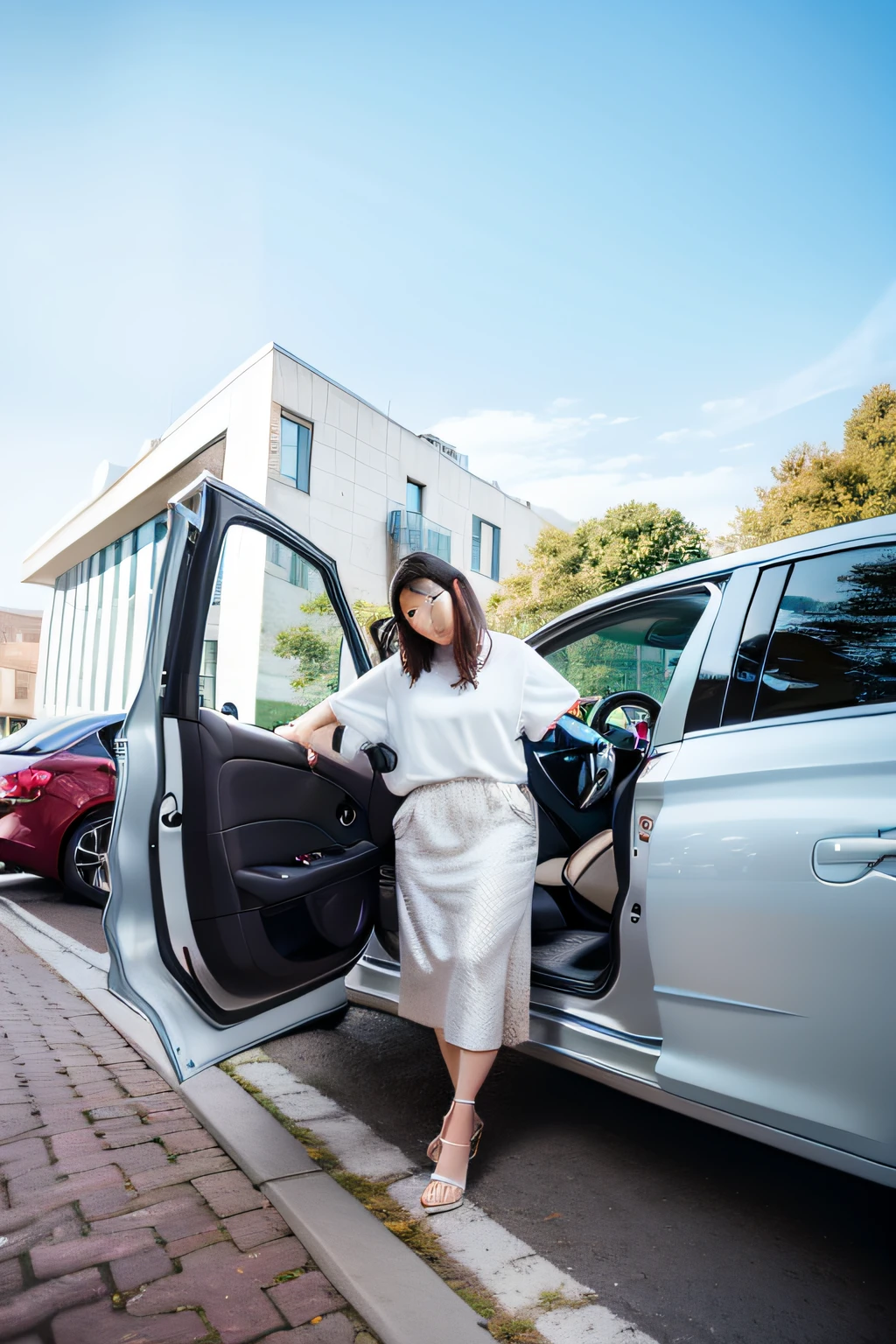 woman standing in open door of silver car with open door, taken with canon eos 5 d mark iv, taken with sony a7r camera, photo taken with sony a7r, sitting in her car, shot on sony a 7 iii, cars and people, taken with canon eos 5 d, taken with canon 8 0 d, car commercial photograph