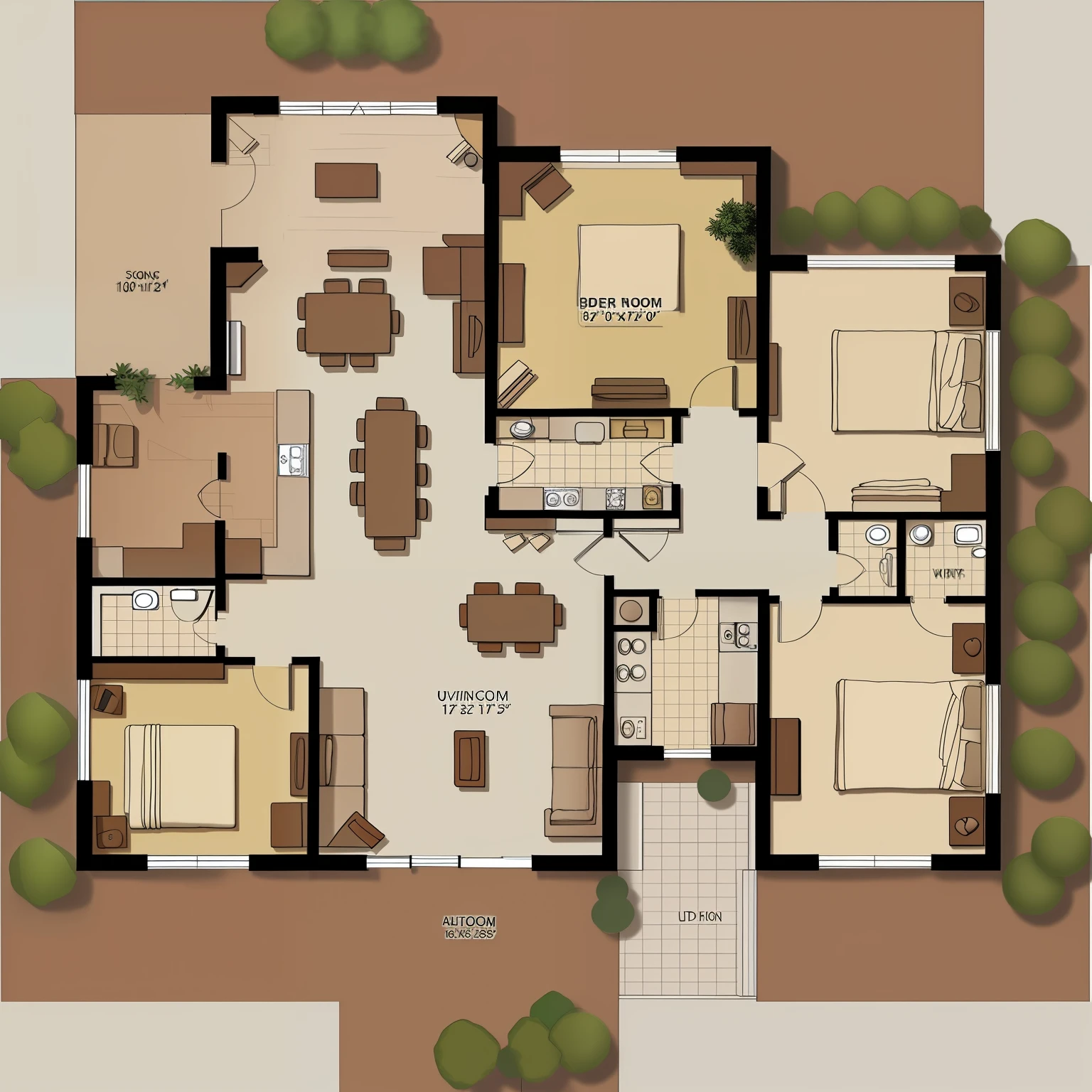 Design a house Urban apartment with a floor area of no more than 100 square meters Number of family members is two couples Simple and youthful style CAD floor plan Indicate the name of the space, the size of the plan, and the floor paving material --auto