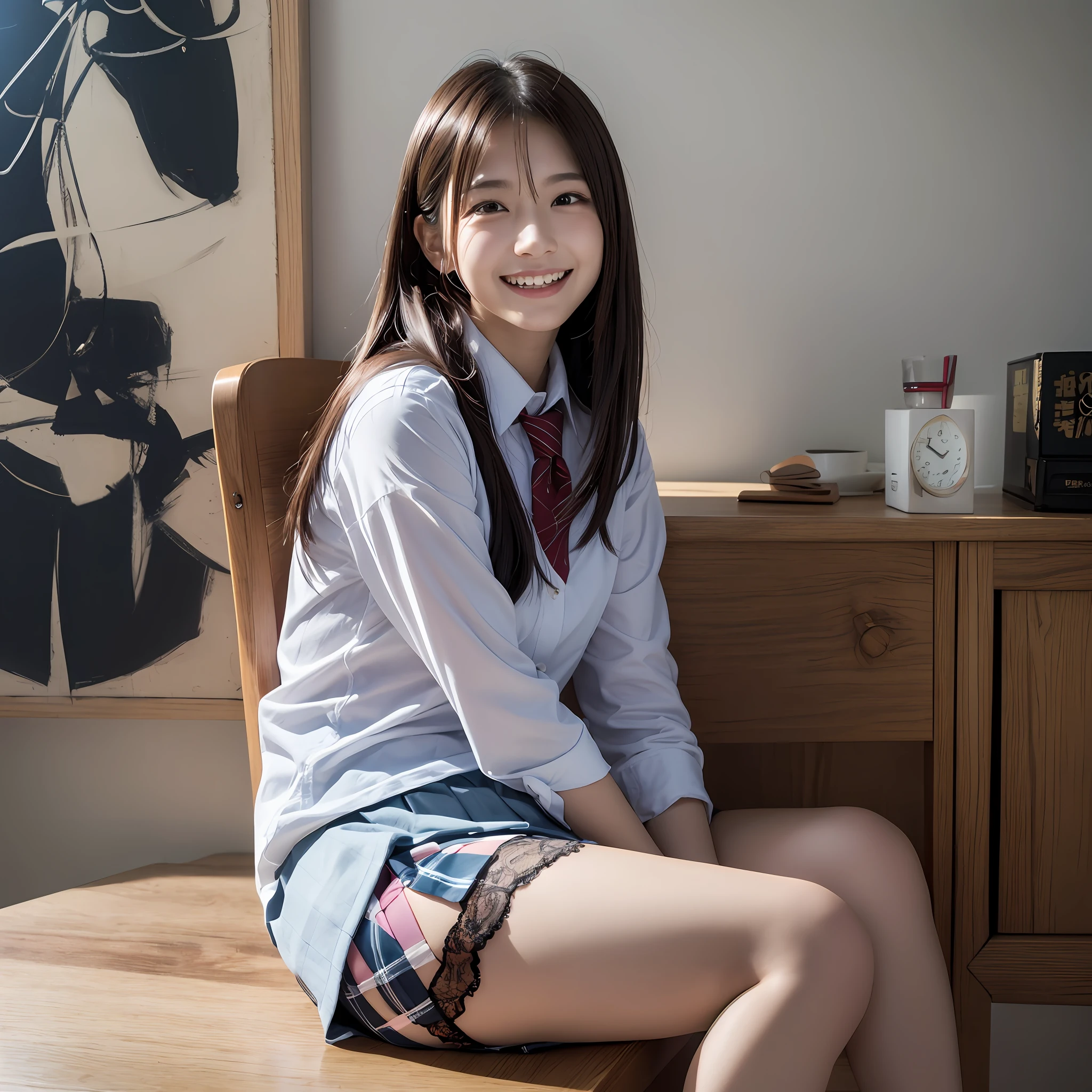 (18years old:1.2),(insincere laugh:1.2),(looking away:1.3),8k,RAW portrait of japanese girl,photorealistic,ultra high res,best quality,
BREAK
(school uniform:1.2),(from below:1.2),sitting on chair,crossed arms,(panty shot:1.2),(messy room:1.4)
BREAK
(natural skin texture,detailed skin, hyperrealism,ultra sharpness),intricate details,Depth of field, dim lighting,韓国アイドル、乃木坂アイドル、グラビアアイドル、女優、fashion model posing