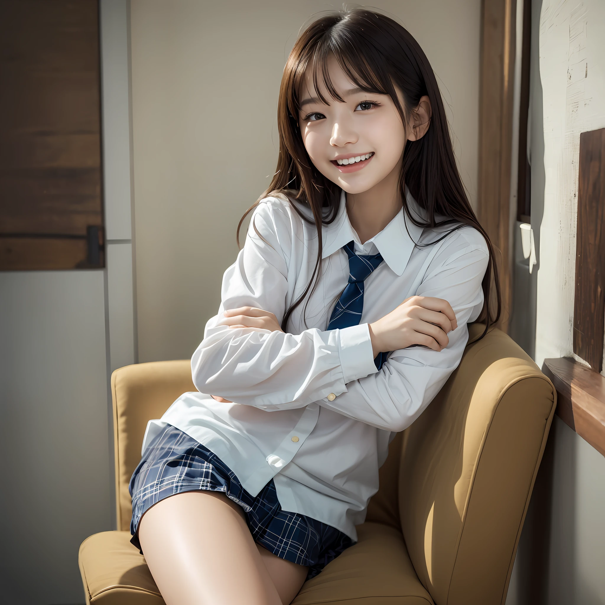 (18years old:1.2),(insincere laugh:1.2),(looking away:1.3),8k,RAW portrait of japanese girl,photorealistic,ultra high res,best quality,
BREAK
(school uniform:1.2),(from below:1.2),sitting on chair,crossed arms,(panty shot:1.2),(messy room:1.4)
BREAK
(natural skin texture,detailed skin, hyperrealism,ultra sharpness),intricate details,Depth of field, dim lighting,韓国アイドル、乃木坂アイドル、グラビアアイドル、女優、fashion model posing