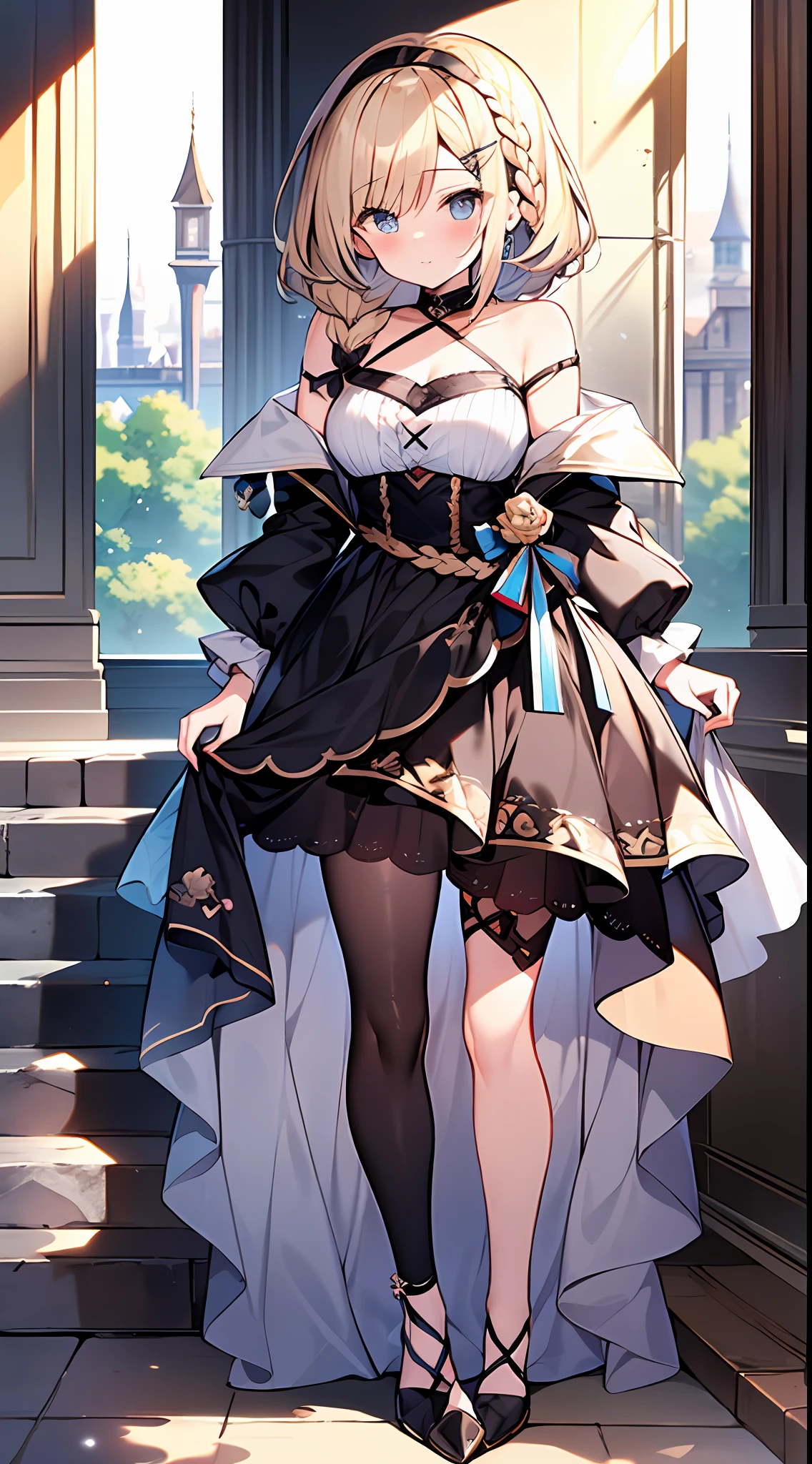 (incredibly absurdres absolutely resolution: 1.5), highest quality, masterpiece, ultra high resolution, 8k, (multiple girls), (gorgeous dresses with many gorgeous and colorful decorations) BREAK shoujo manga style, (loli), soft line drawing, digital enhancement, shojo manga touch, environmental change scenes, shojo manga core, ( Hair length to the shoulders))), (((short braid))), ancient capital of the West, full body visible angle, entangle, beautiful and aesthetic: 1.5, High quality: 1.3