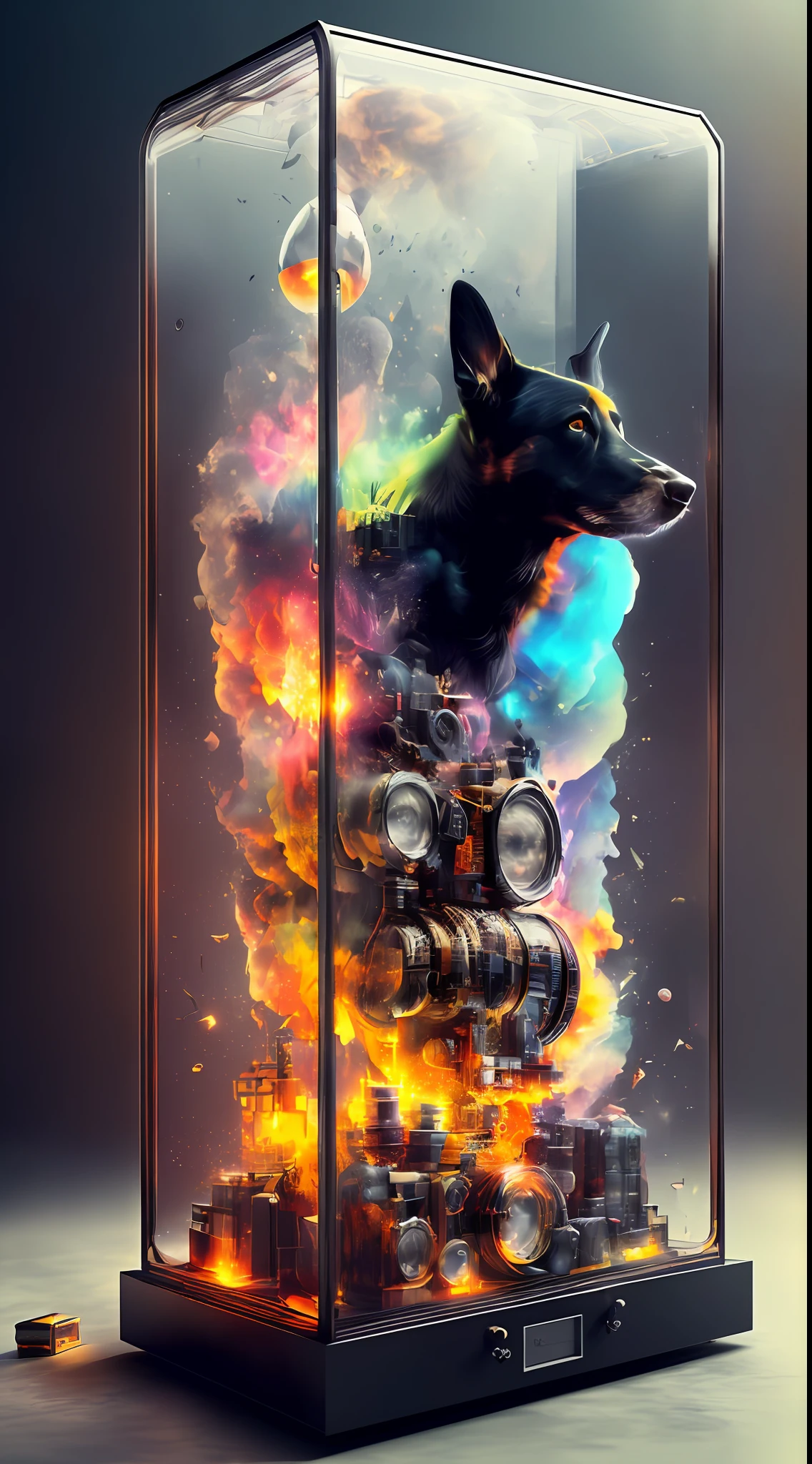 knollingcase, black dog, (((vibrant, photo realistic, realistic, dramatic, sharp focus, 8k)))