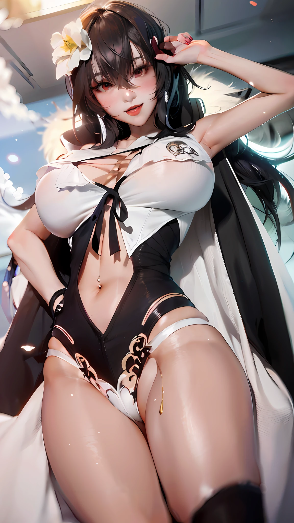 there is a woman in a sexy outfit posing for a picture, azur lane style, seductive tifa lockhart portrait, seductive anime girl, albedo from overlord, from the azur lane videogame, beautiful alluring anime woman, characters from azur lane, photorealistic anime girl render, detailed digital anime art, extremely detailed artgerm, trending on cgstation