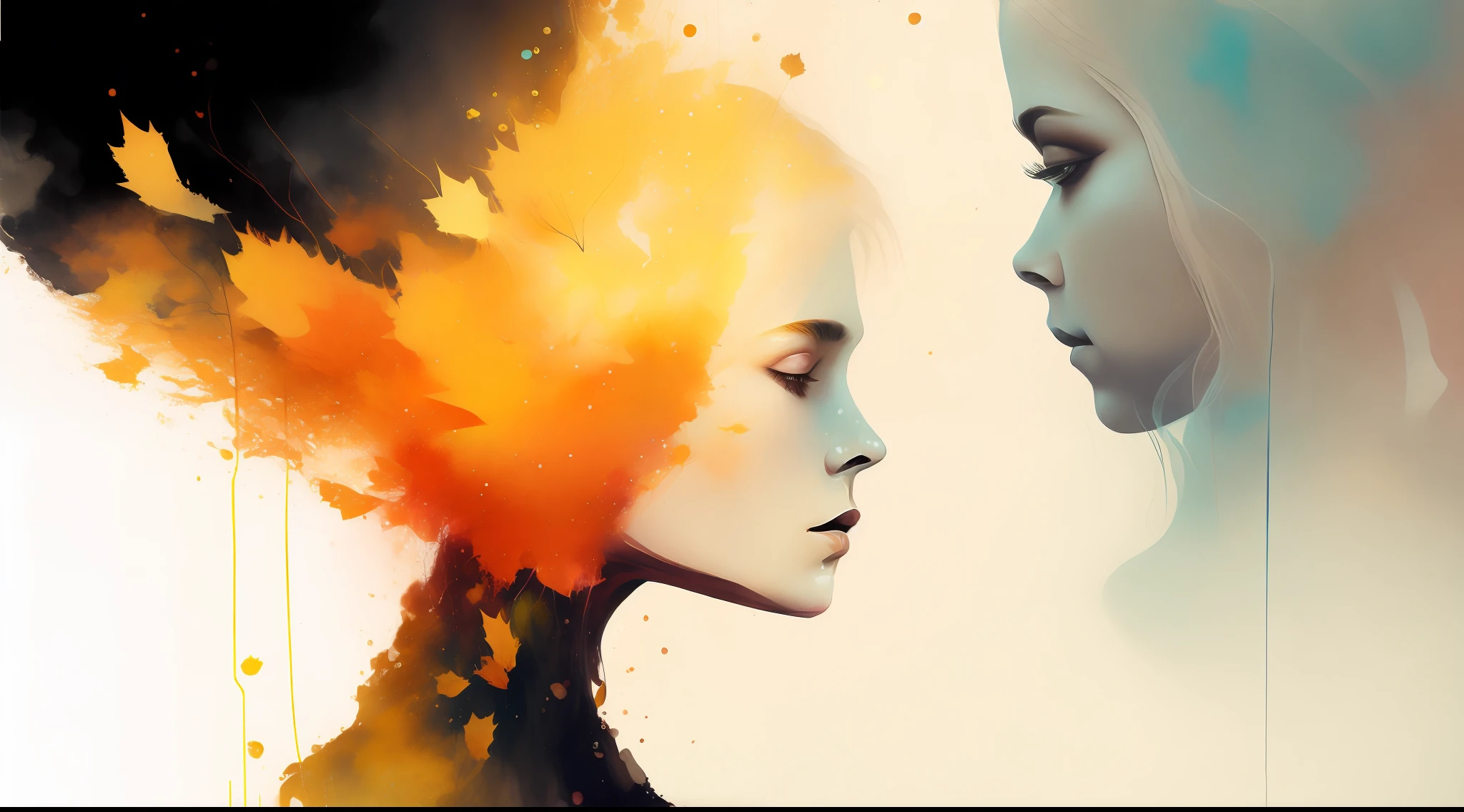 woman with agnes cecile, glowing design, pastel colors, ink drops, autumn lights