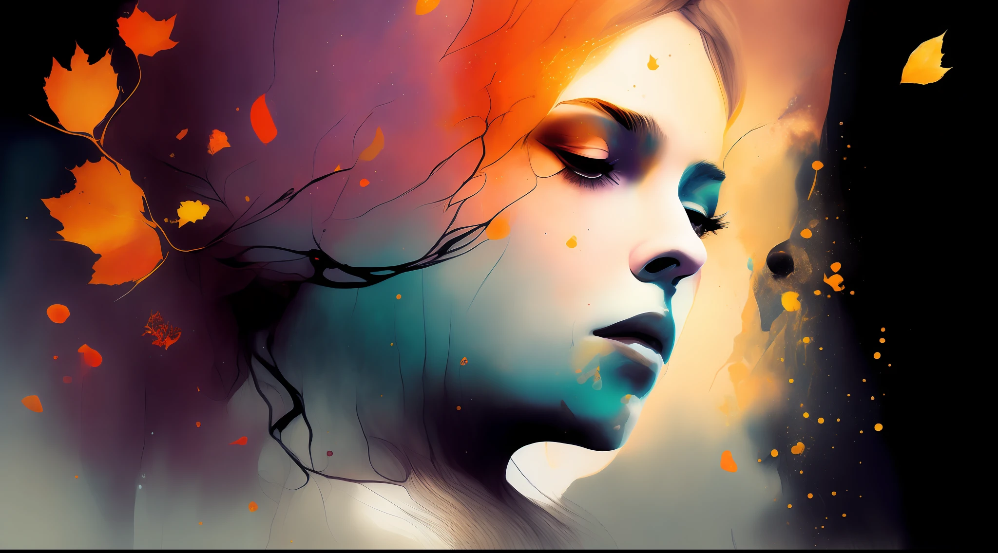 woman with agnes cecile, glowing design, pastel colors, ink drops, autumn lights